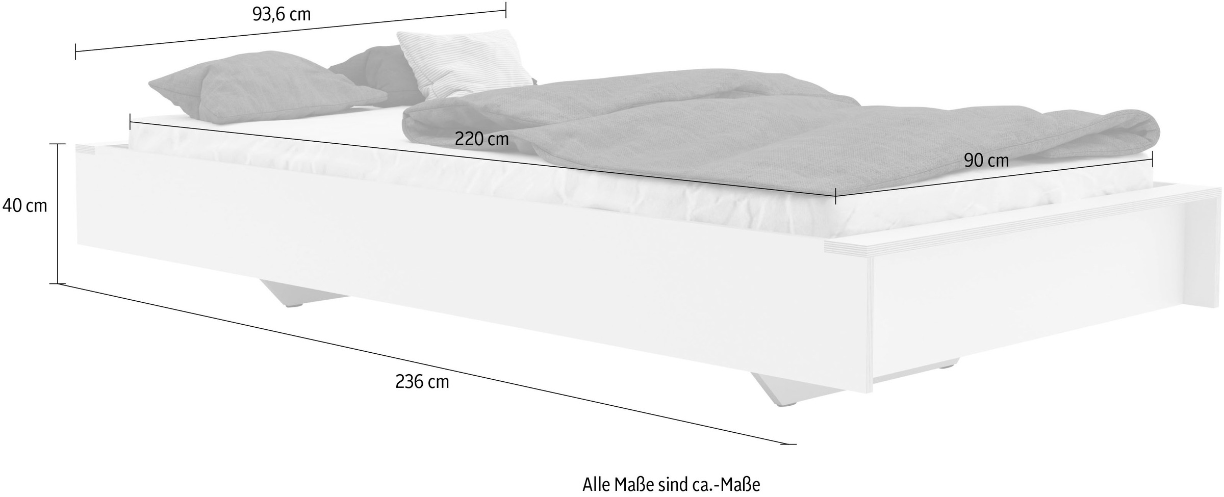 Müller SMALL LIVING Einzelbett »FLAI HIGH«, Überlänge Liegefläche 220 cm, Komfort Höhe 40 cm ohne Kopfteil