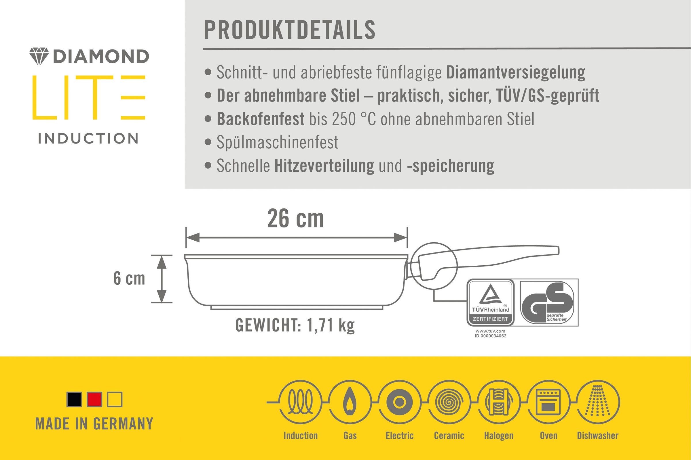 WOLL Schmorpfanne »Diamond Lite«, Aluminiumguss, (1 tlg.), von Hand gegossen, Made in Germany