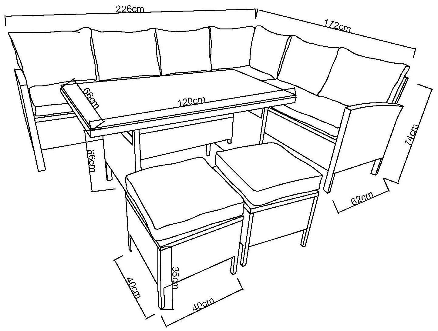 KONIFERA Gartenlounge-Set »»Manhattan««, (Set, 18 tlg., Ecklounge, Tisch 66x120x74 cm, 2 Hocker, inkl. Auflagen), Stahl/Polyrattan