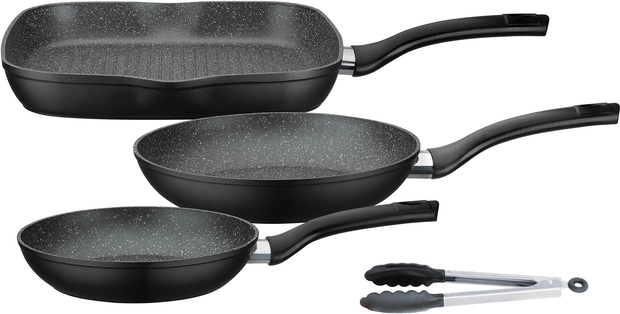 GSW Topf-Set "Gourmet Granit" Set, 1x Bratpfanne Ø 20/24 cm, 1x Grillpfanne 28 x 28 cm, 1x Wok Ø 32 cm, 6 Stk. tlg. Gusseisen