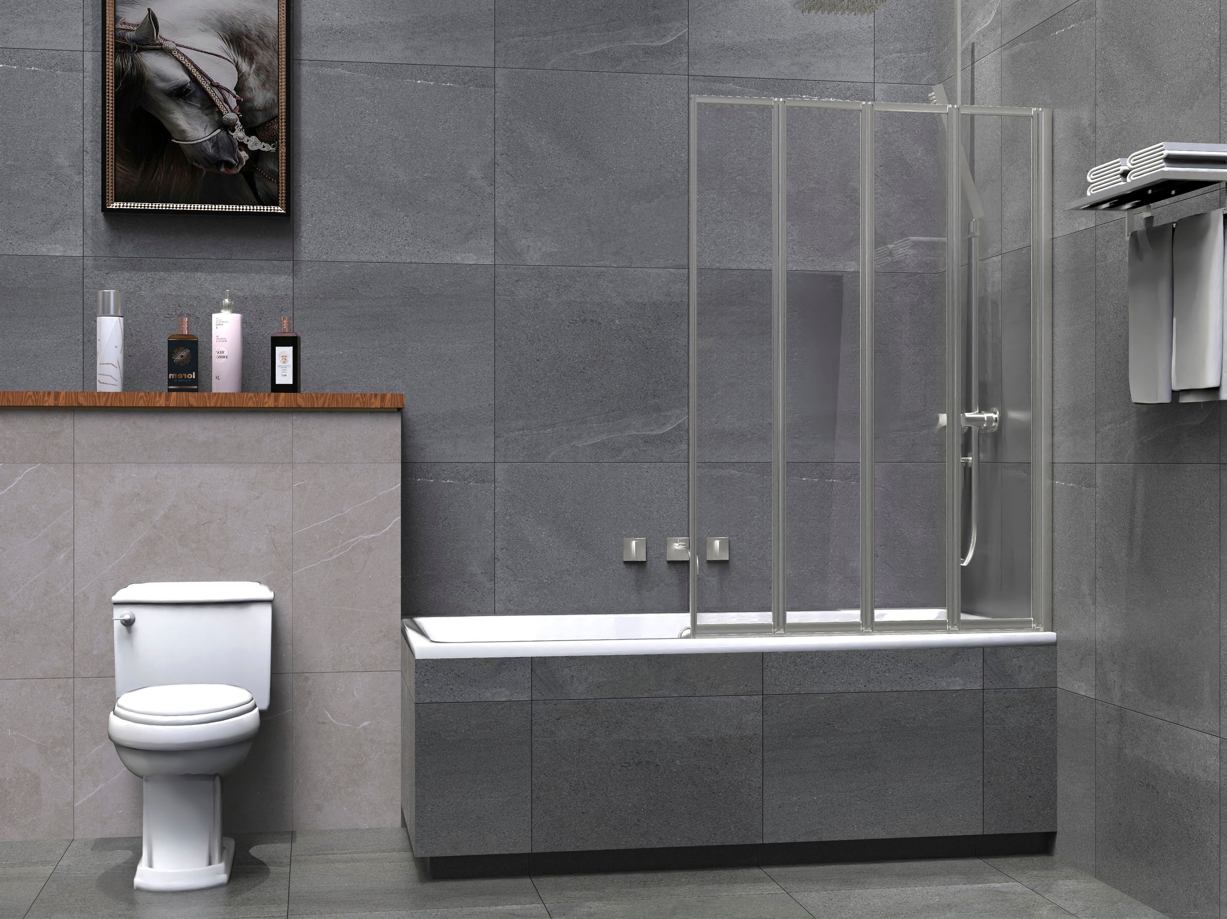 welltime "Nassau" Badewannenfaltwand, Spritzschutzwand für Badewanne, Glas, 4 Elemente