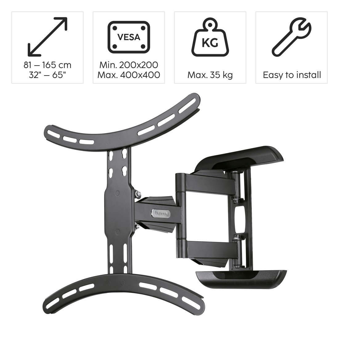 Hama TV-Wandhalterung »Halterung, schwenkbar, neigbar, ausziehbar von 81 - 165 (32" - 65")«, bis 165 cm Zoll, max. 35 kg