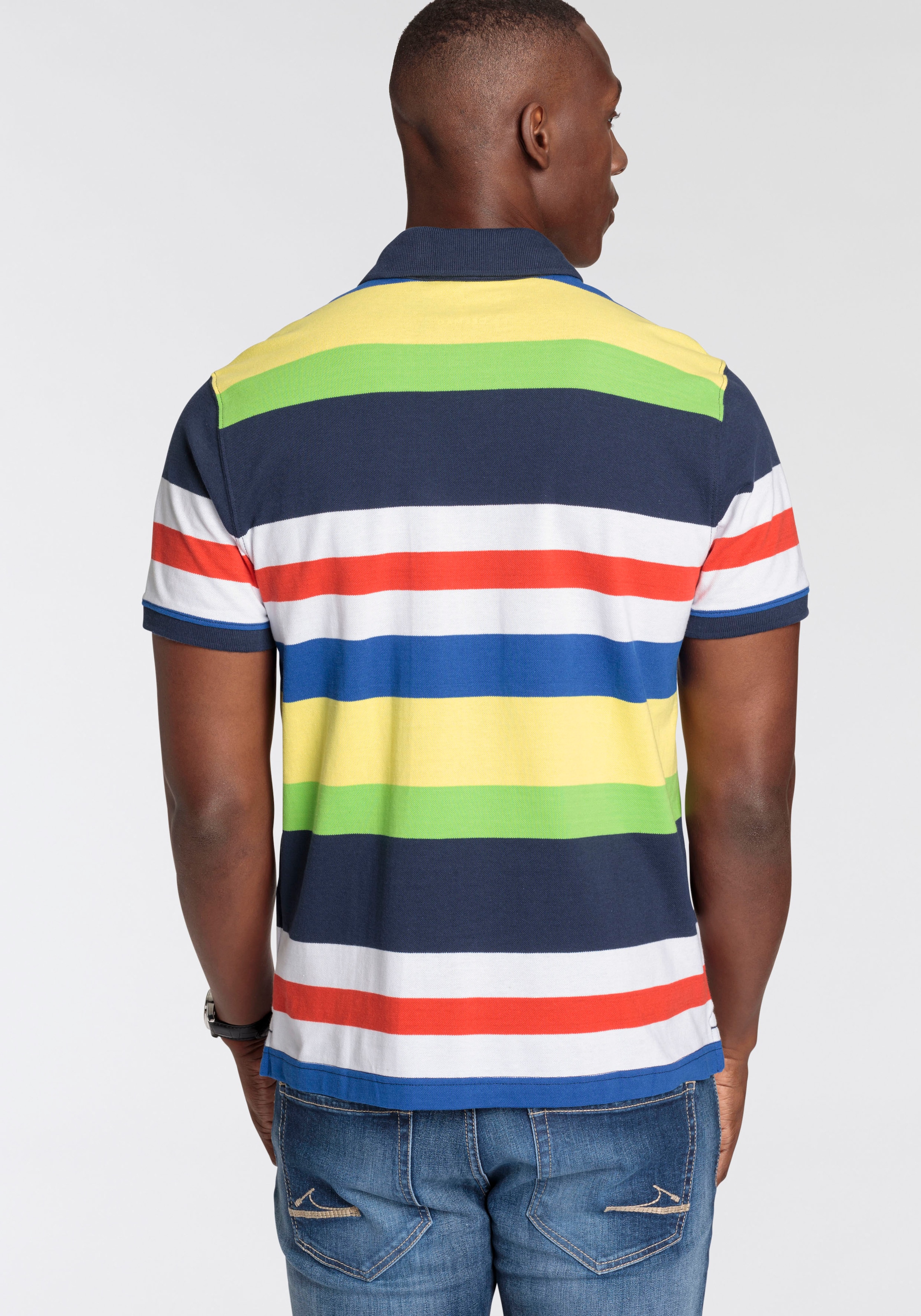 DELMAO Poloshirt, mit Stickerei und Multicolour Streifen günstig online kaufen