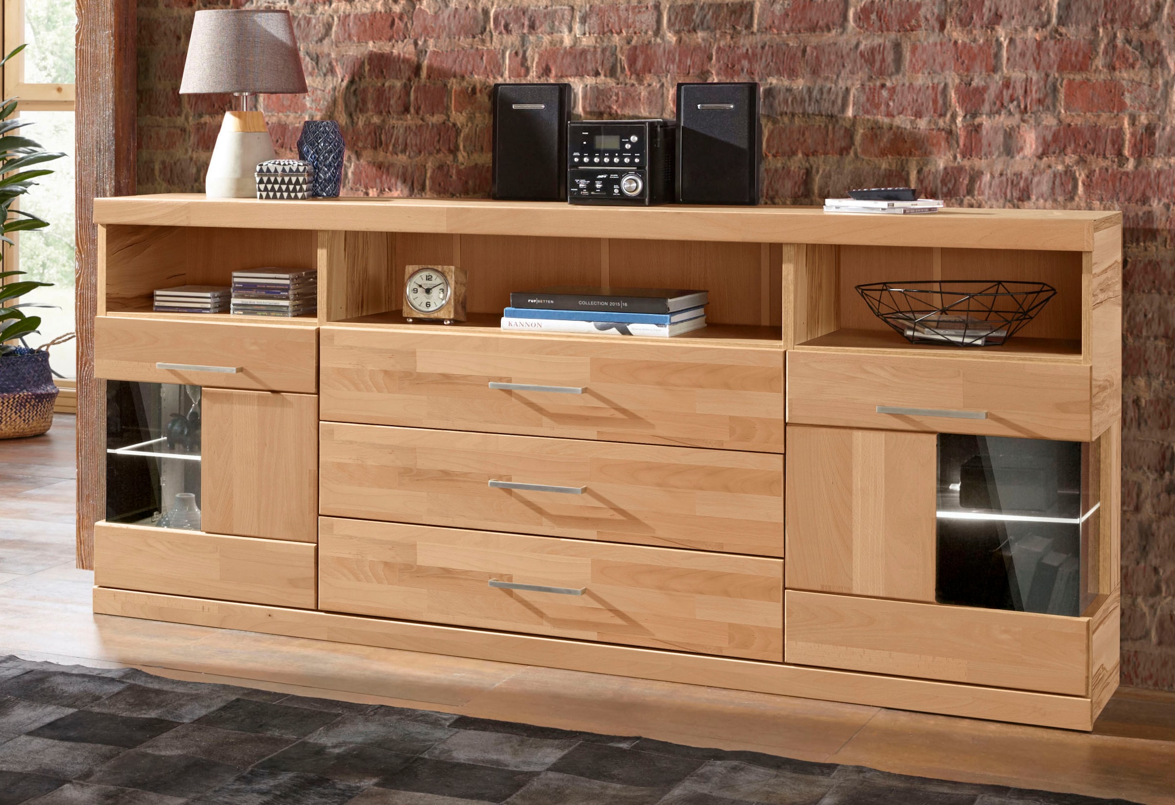 Home affaire Sideboard "Ribe,180cm breit, Fronten Massivholz,7 Fächer,Böden günstig online kaufen