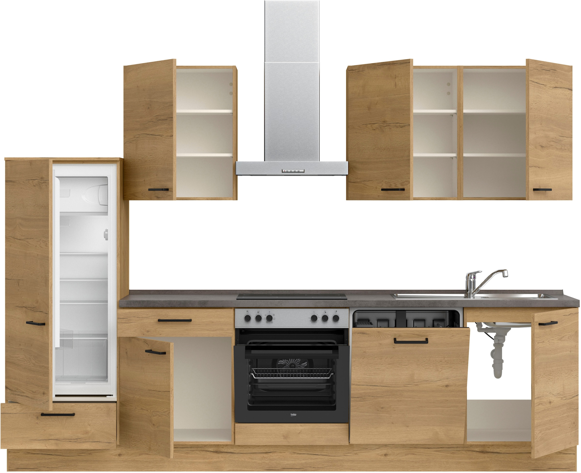 nobilia® Küchenzeile »"Structura I"«, vormontiert, Ausrichtung wählbar, Breite 300 cm, wahlw. mit E-Geräten
