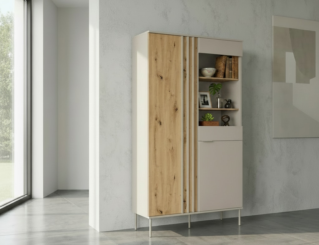 OTTO home Vitrine »AAELIN Vitrineschrank mit/ohne Beleuchtung, verglast, viel Stauraum« Standvitrine/Glasvitrine mit 2 Türen, 8 Einlegeböden, matt Hochschrank