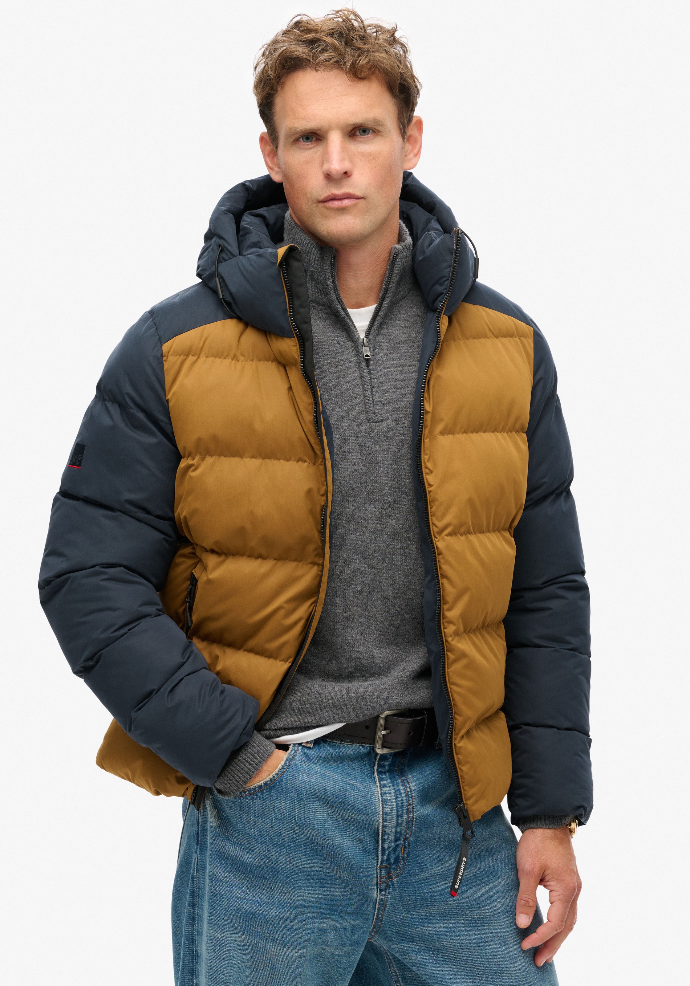 Superdry Steppjacke »HOOD COLOUR BLOCK SPORT PUFFER«, mit Kapuze