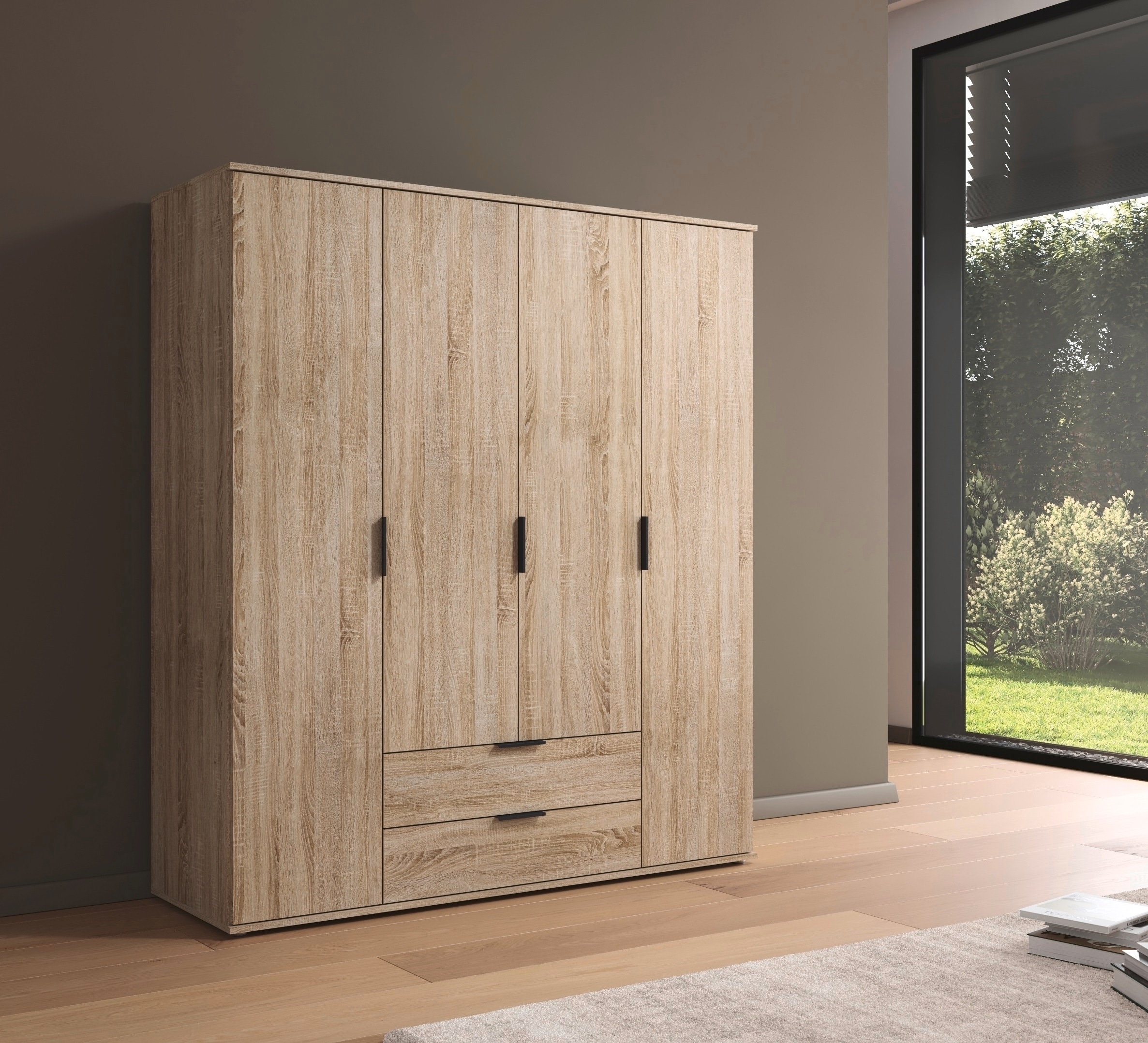 rauch Drehtürenschrank »Kleiderschrank Schrank Garderobe Wäscheschrank ESSEA in 2 Breiten«, mit 2 Schubladen, in schlichtem Design, moderne Griffe MADE IN GERMANY