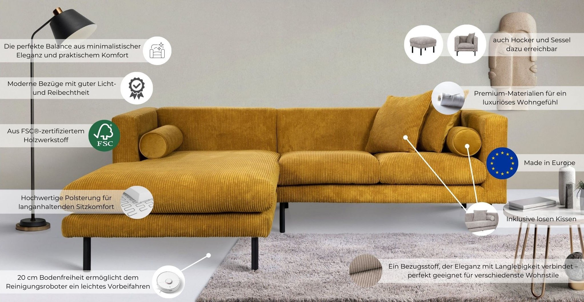 Thumbnail - Home affaire Ecksofa "Lillibeth L-Form Designsofa, Maße B/T/H: 240/173/83 cm" Zierkissen als Wendekissen, in Samtoptik o...