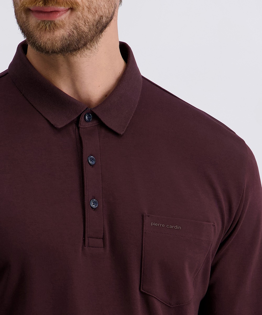 Thumbnail - Pierre Cardin Langarm-Poloshirt Brusttasche mit Marken- Applikation