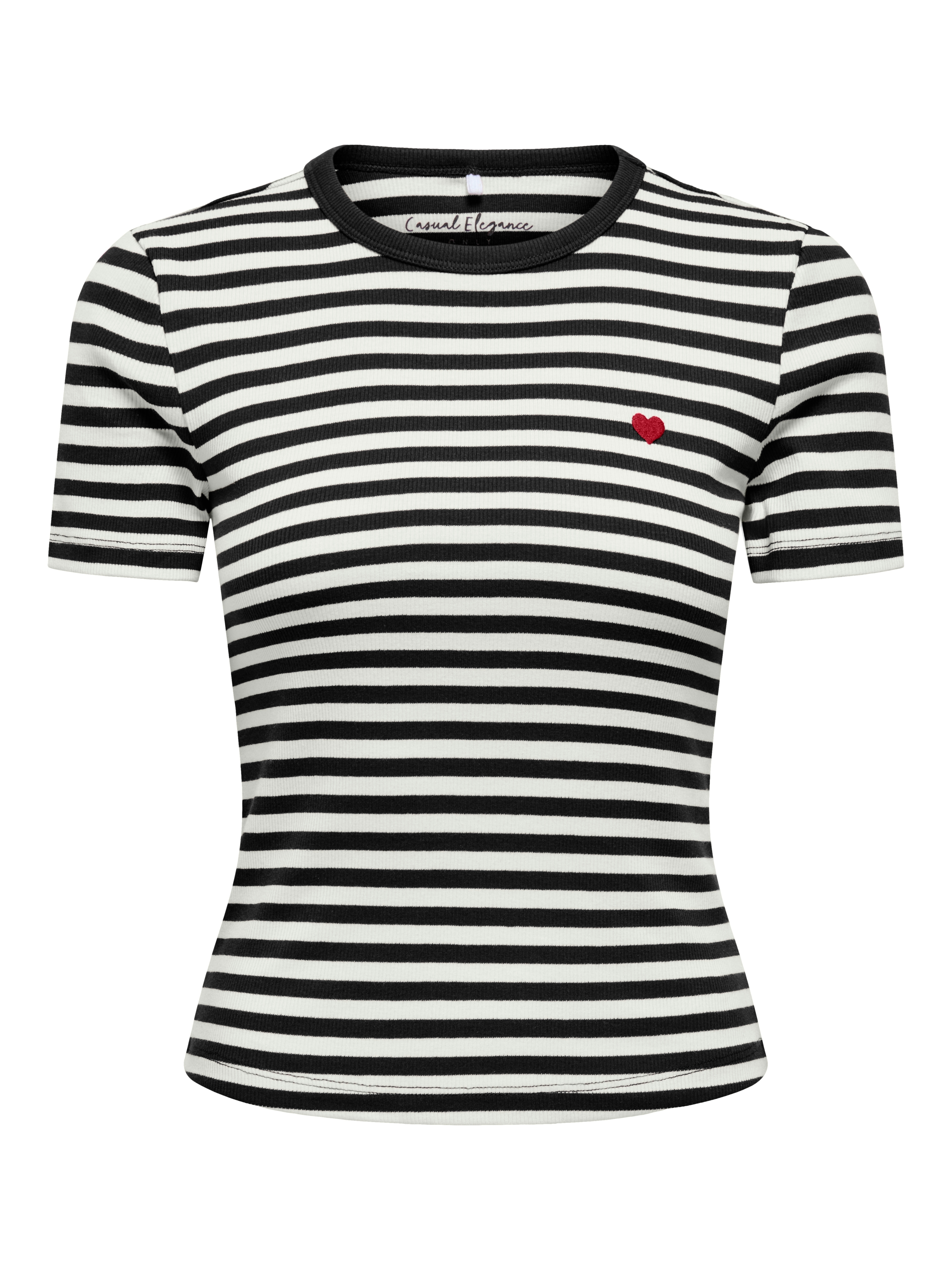 ONLY Kurzarmshirt "ONLVAL S/S O-NECK STRIPE TOP JRS" Baumwollmischung, regular fit, kleine Herz Stickerei