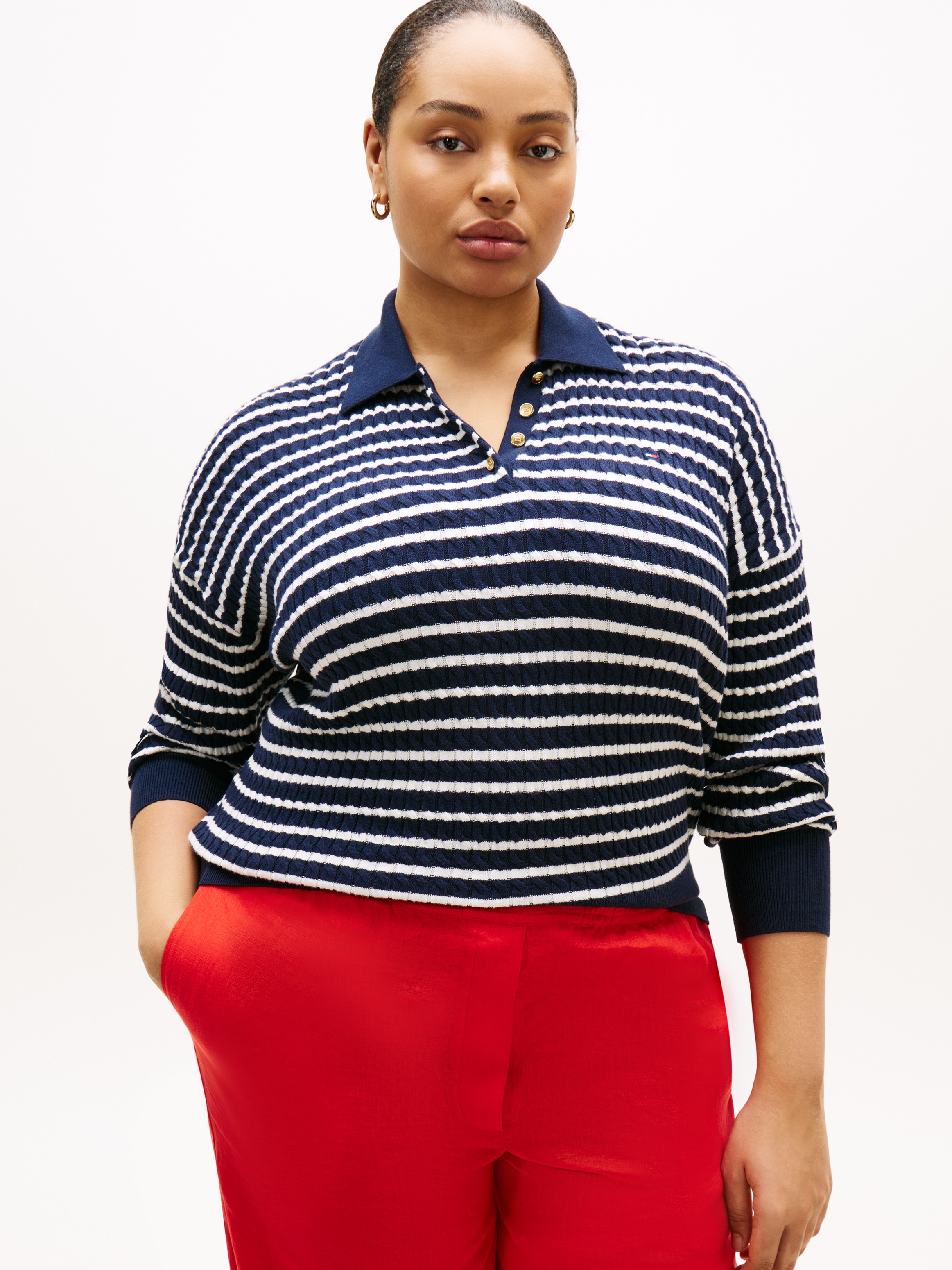 Tommy Hilfiger Curve Polokragenpullover "CRV CO CABLE FINE GG RLX POLO" in günstig online kaufen