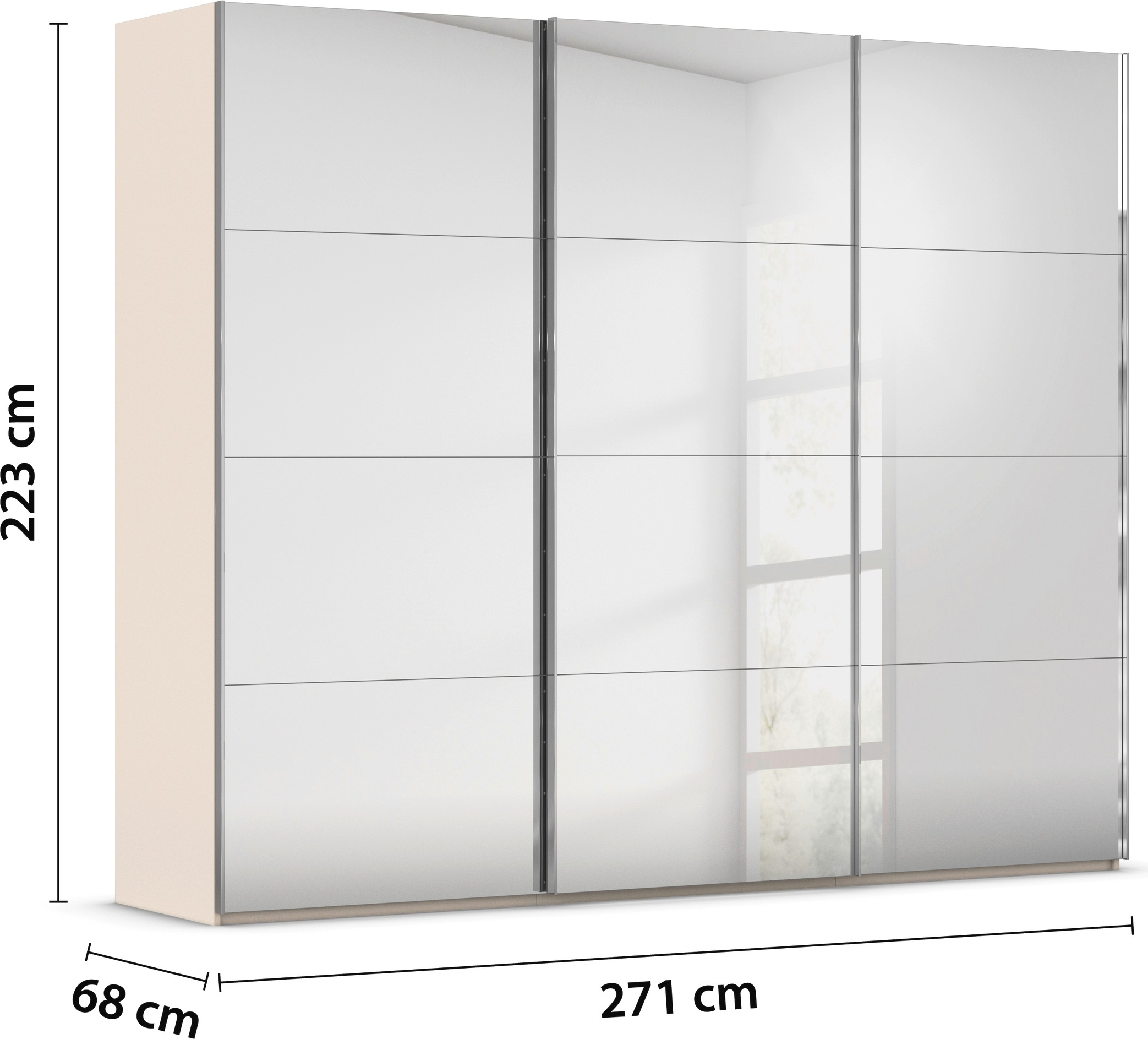 rauch Schwebetürenschrank »Kleiderschrank Schrank Garderobe Schlafzimmerschrank SCALE-FYRA«, edle viergeteilte Türen, Spiegelfront und viele Farben MADE IN GERMANY