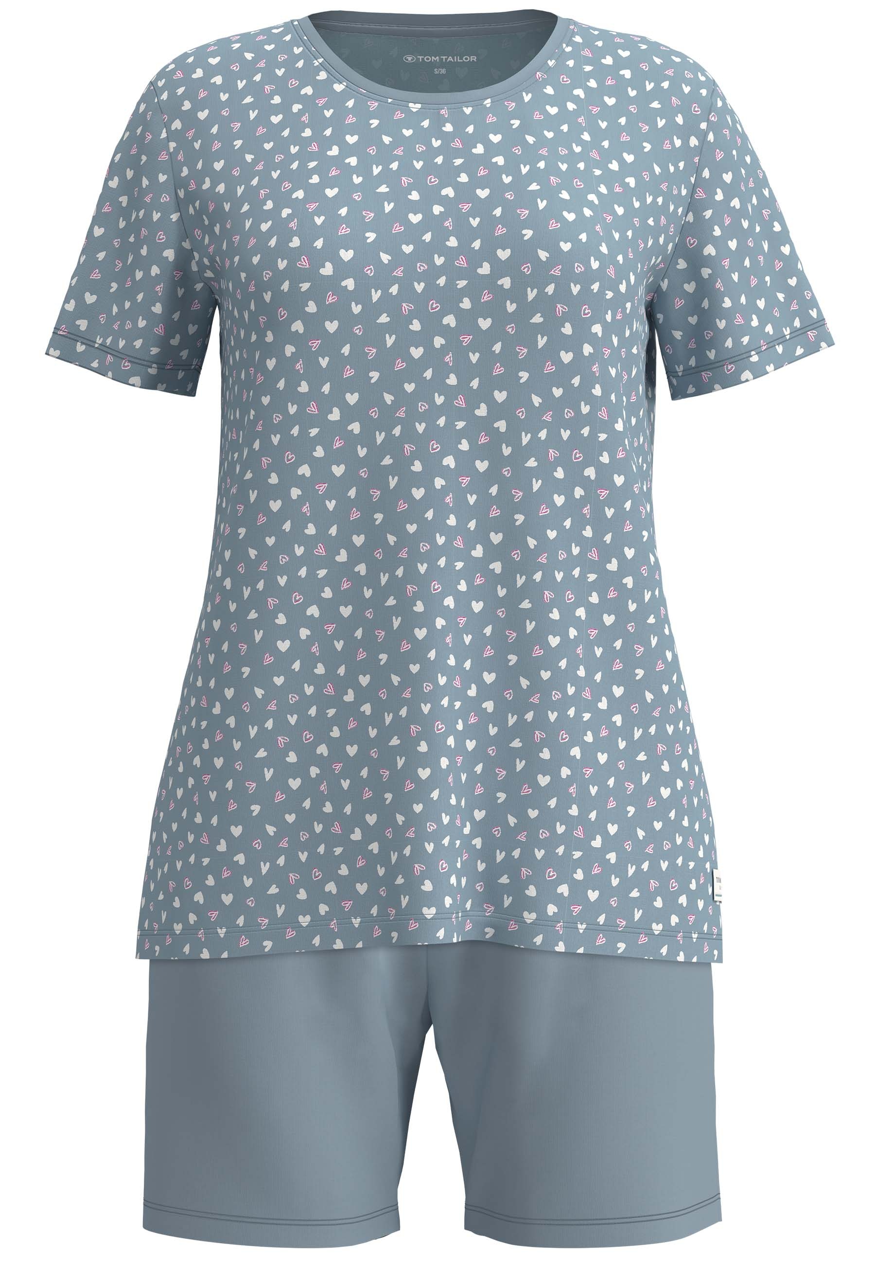 TOM TAILOR Shorty mit Motiv, Rundhalsausschnitt, kurz, Baumwollmix günstig online kaufen