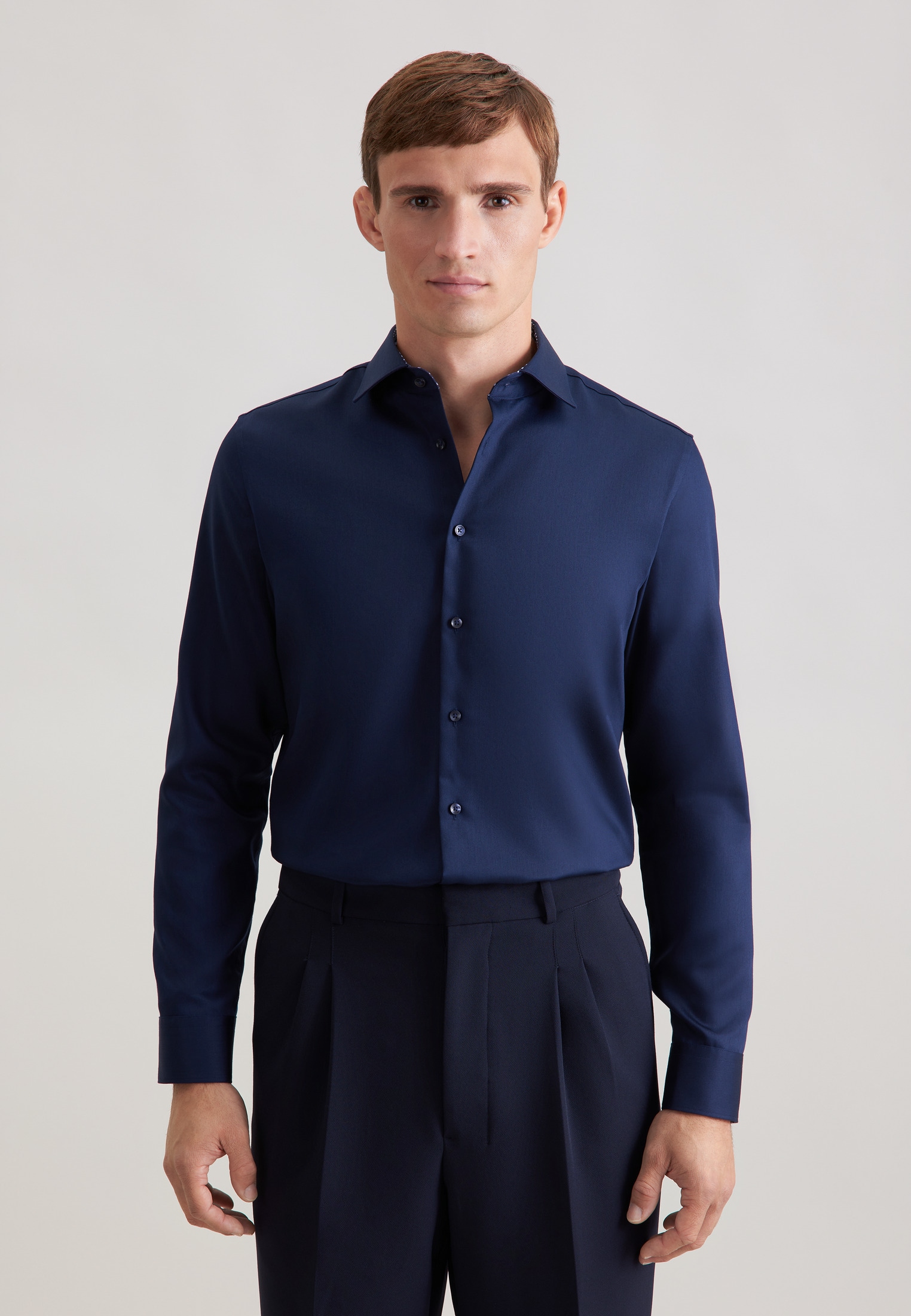 Businesshemd SEIDENSTICKER "Schwarze Rose", Herren, Gr. M (40), normale Ärmellängen, dunkelblau, 100% Baumwolle, unifarben, slim fit, 2-Knopf-Manschette, Hemden, Slim 1/1 Kentkragen Uni
