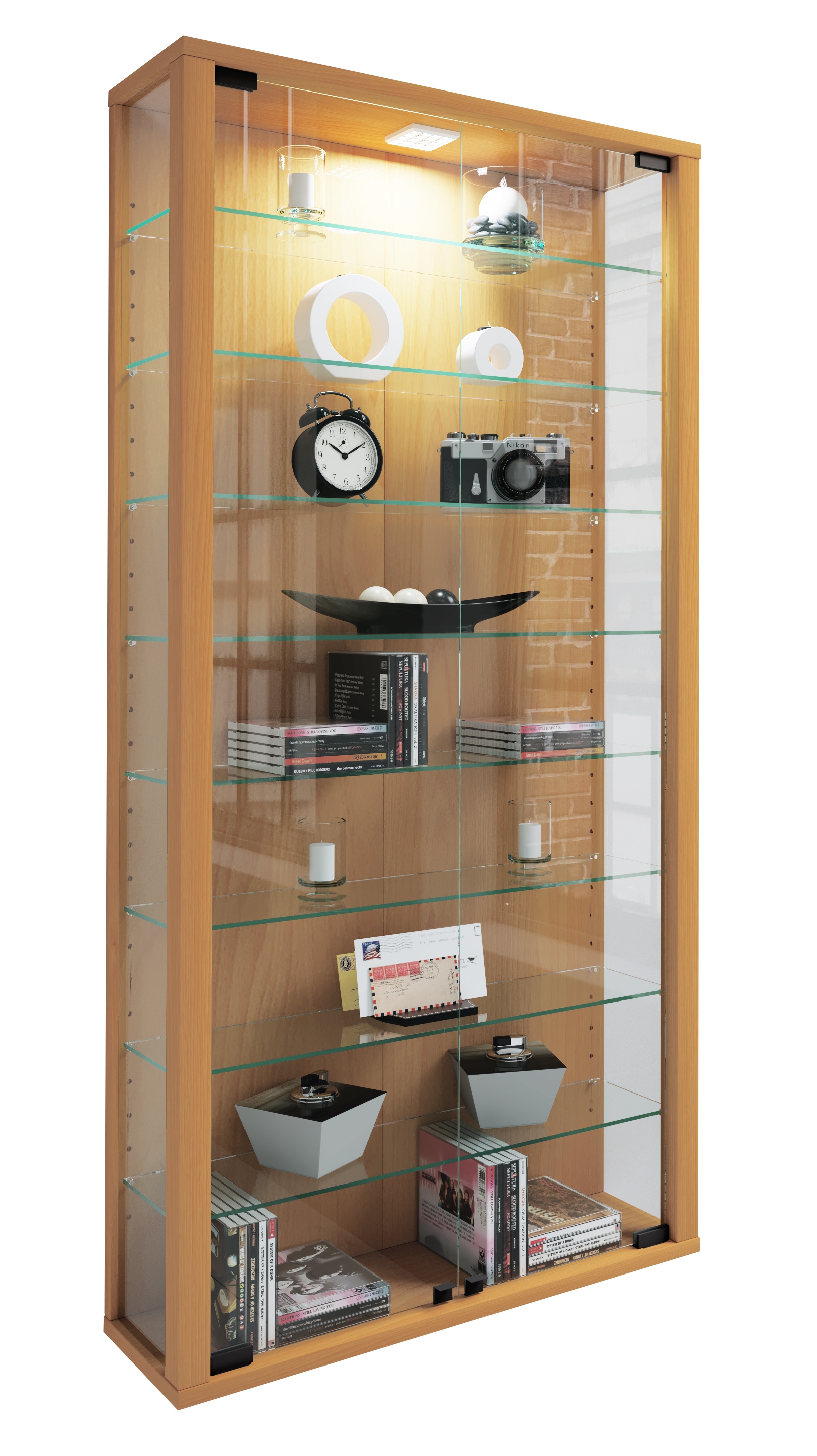 Vcm Braun Vitrine + Buffetschrank, Sammel Stand Vitrine Holz Glas Lumo Maxi (59 X 18 X 113 Cm) - Image 6
