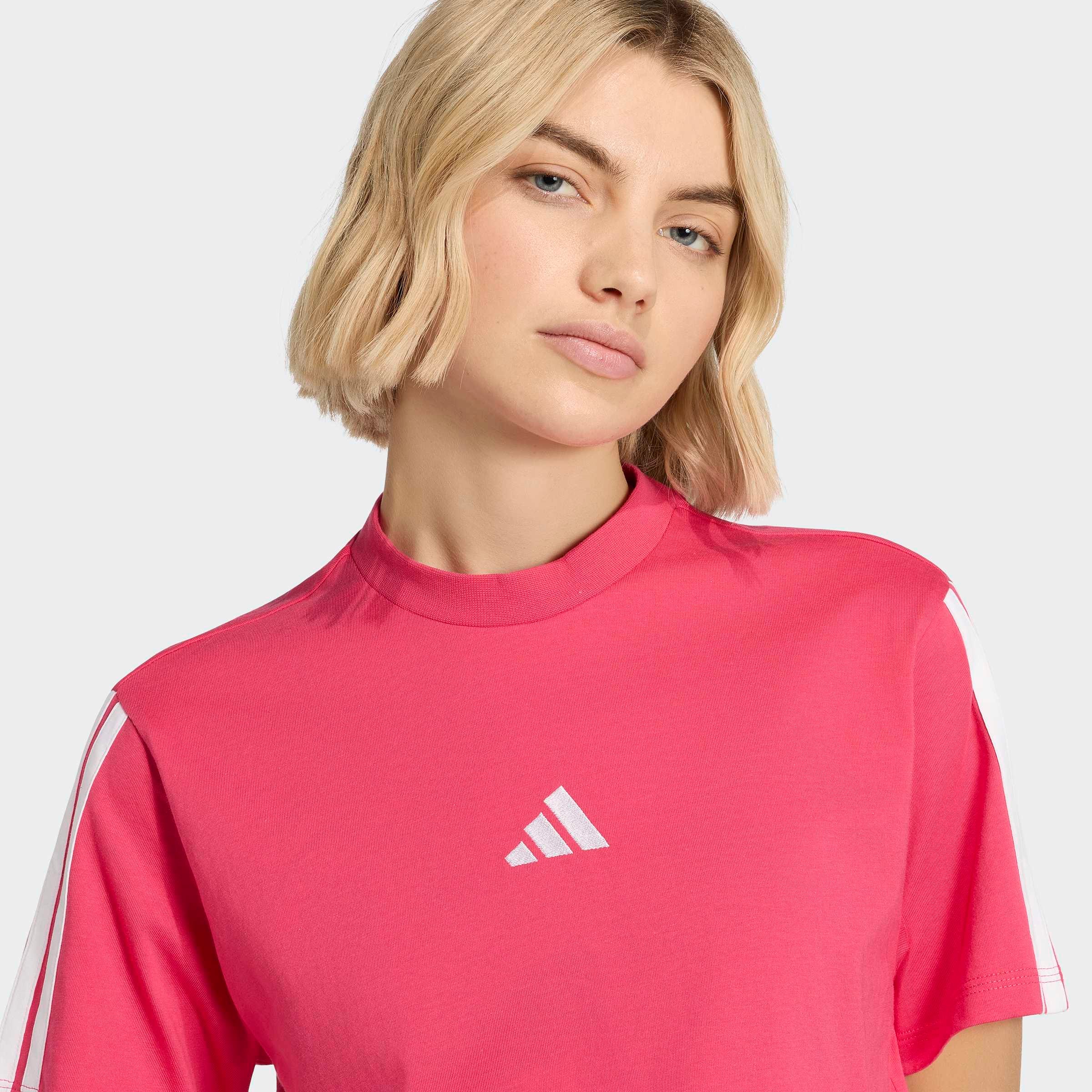 adidas Sportswear T-Shirt »ESSENTIALS 3-STREIFEN COTTON« klassische 3-Streifen an den Ärmeln, ohne Verschluss