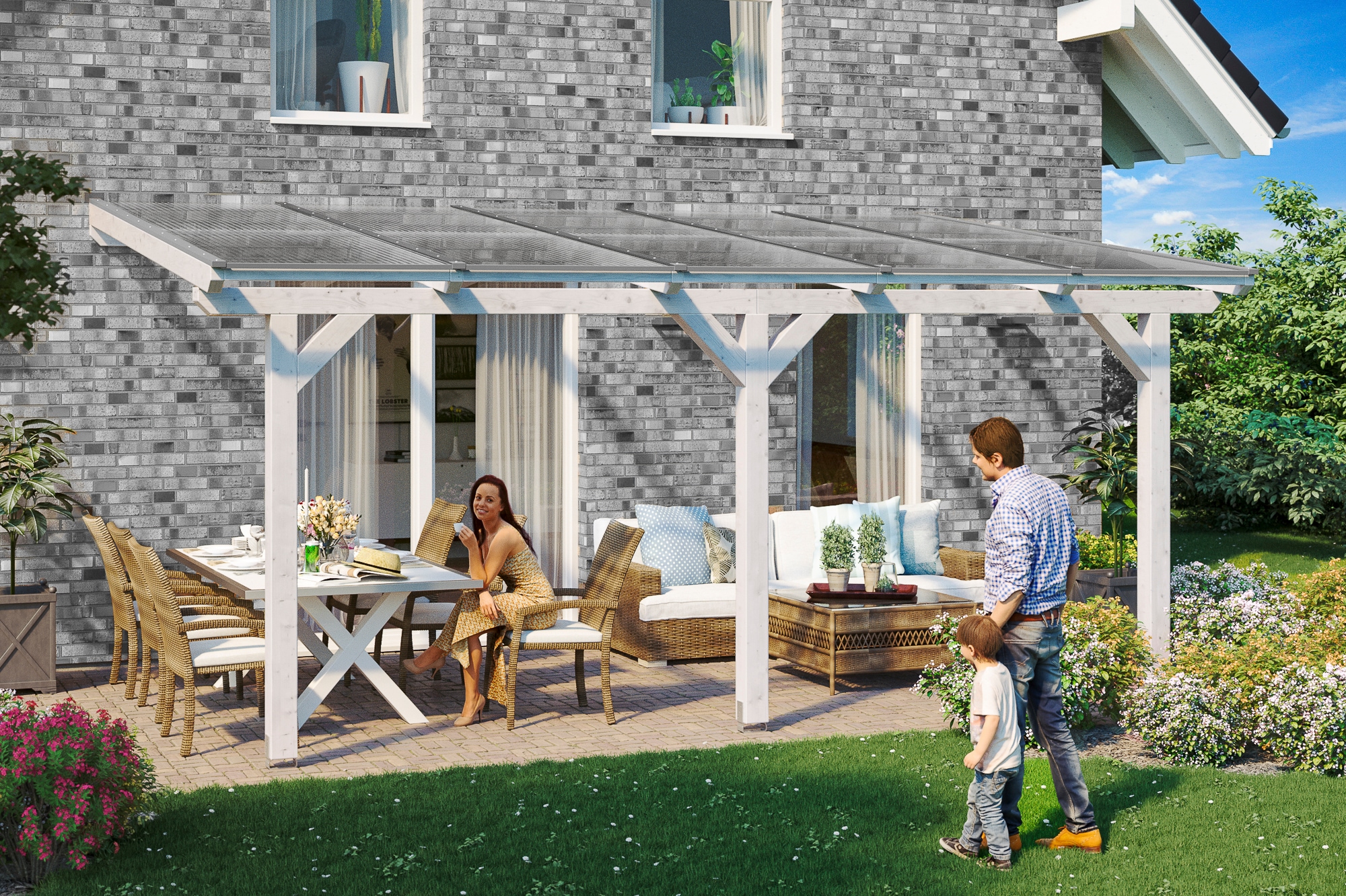 Terrassendach SKANHOLZ, B:541cm T:250cm, weiß, Polycarbonat (PC), Terrassenüberdachungen, "Bormio"