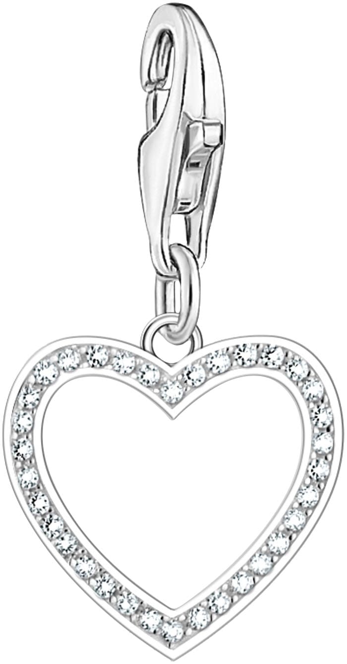 Charm Herz THOMAS SABO "Charm mit weißen Steinen", silber (silberfarben, kristallweiß, kristallweiß), Charms, Damen, Silber 925 (recycelt), mit Zirkonia (synth.)