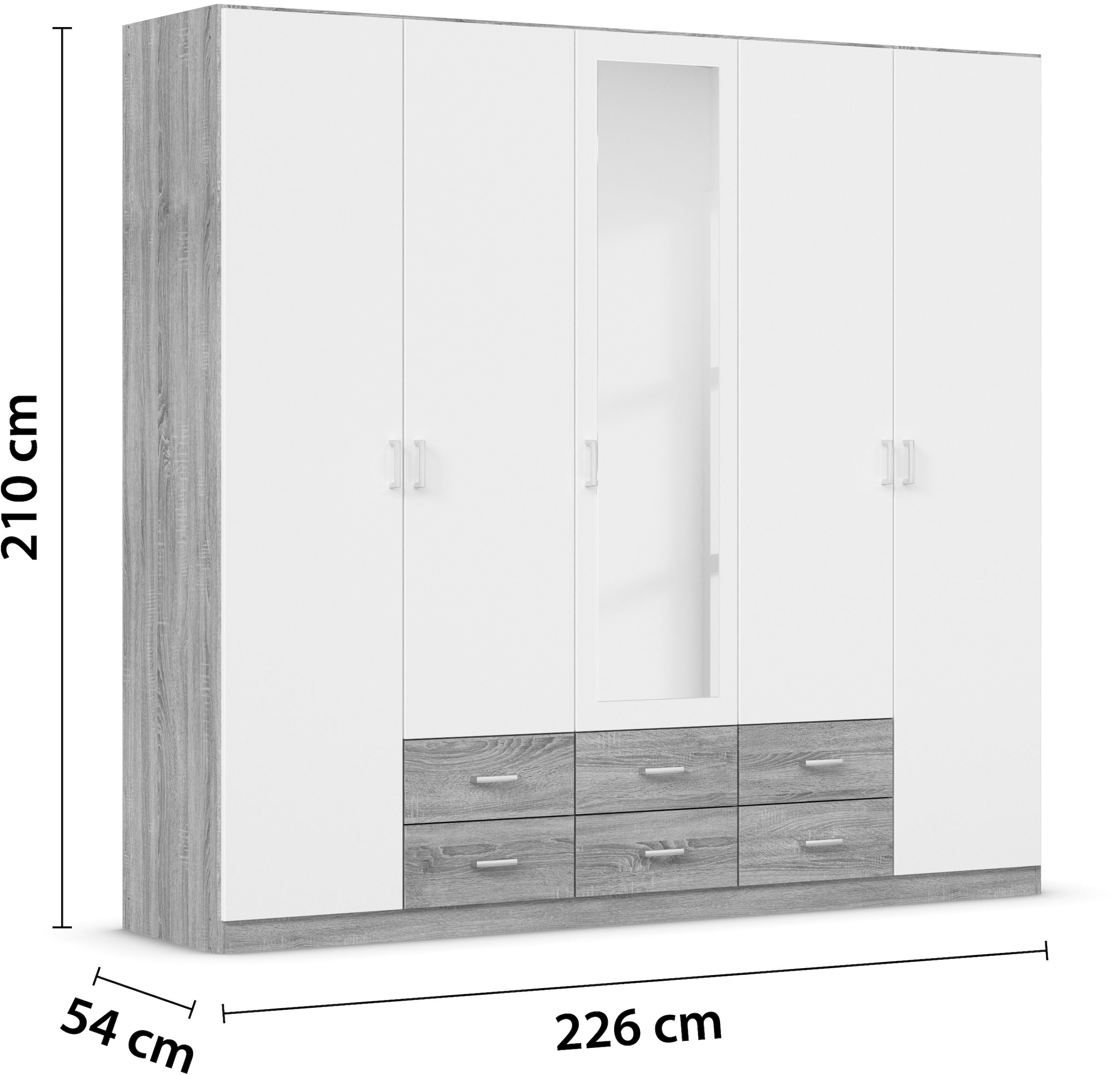 rauch Kleiderschrank »Gamma Drehtürenschrank Garderobe Schrank mit Spiegel«, in schlichtem Design mit Schubkästen und Spiegel, in 3 Breiten