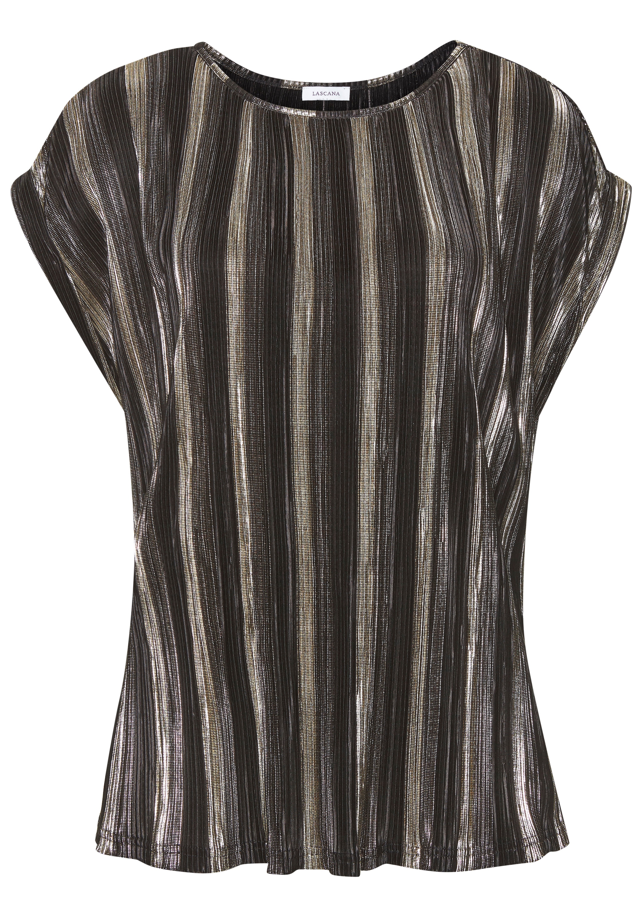 LASCANA Plisseeshirt, mit goldfarbenem Druck, festlich