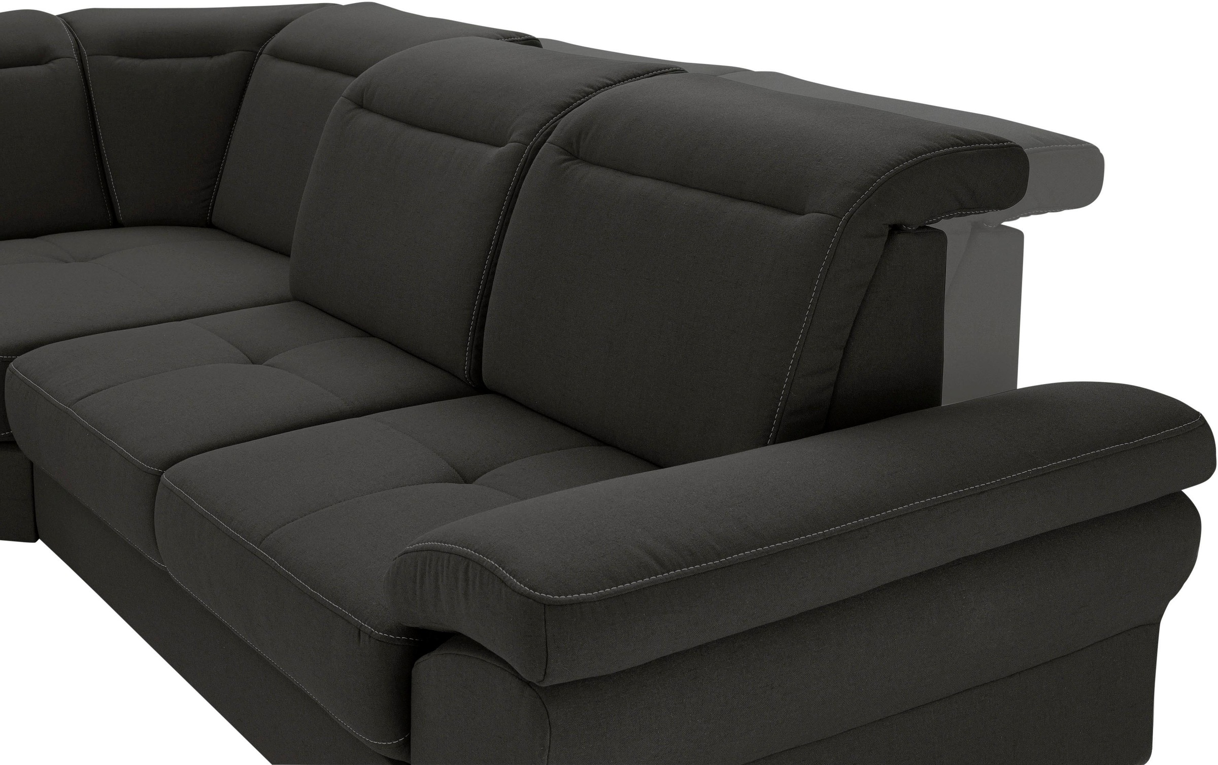 Places of Style Ecksofa »Cornwall L-Form«, incl. Sitztiefenverstellung, mit Bettfunktion und Kopfteilverstellung