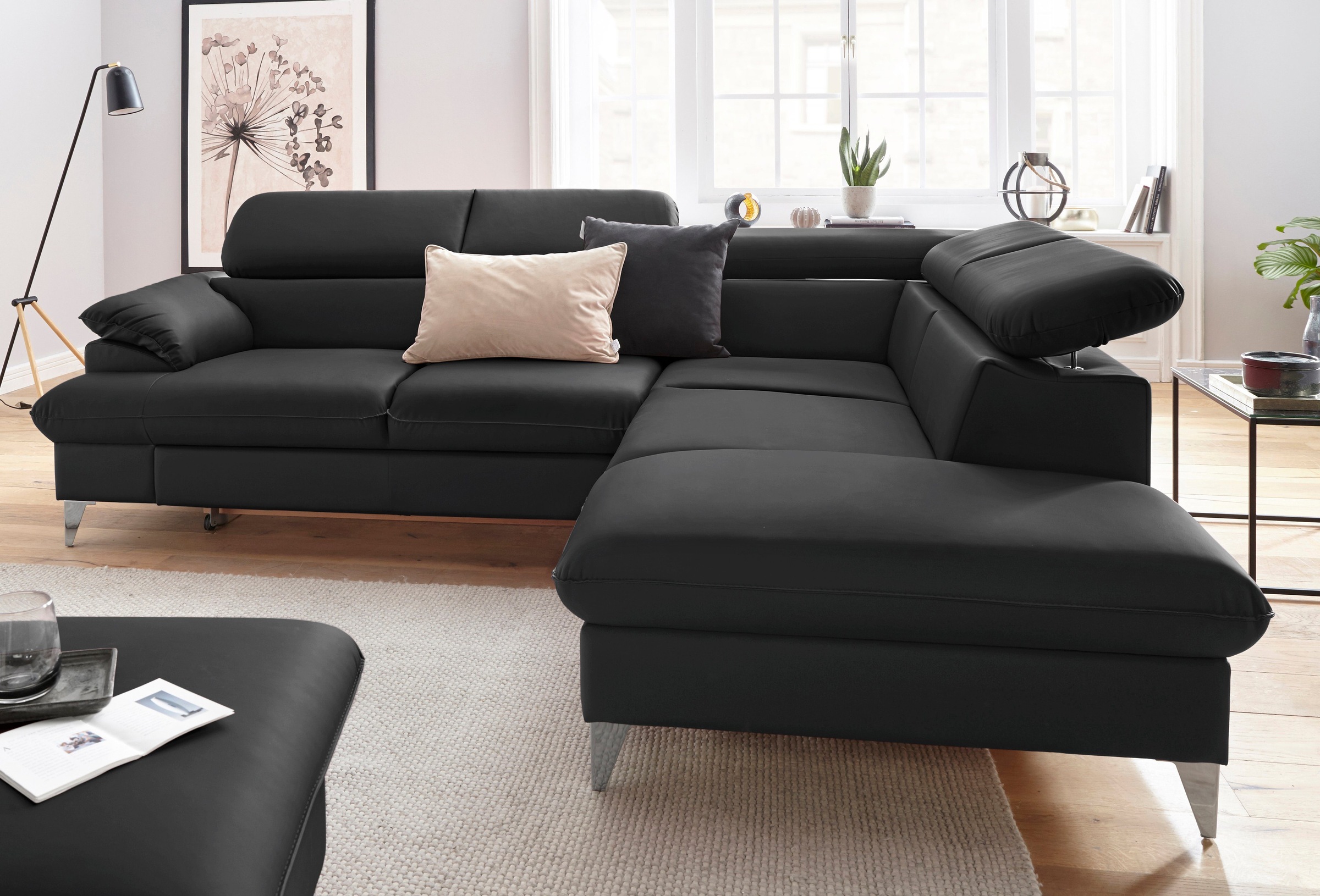 COTTA Polstergarnitur »Caluso L-Form«, Set bestehend aus: Ecksofa mit Kopfteilverstellung & Hocker