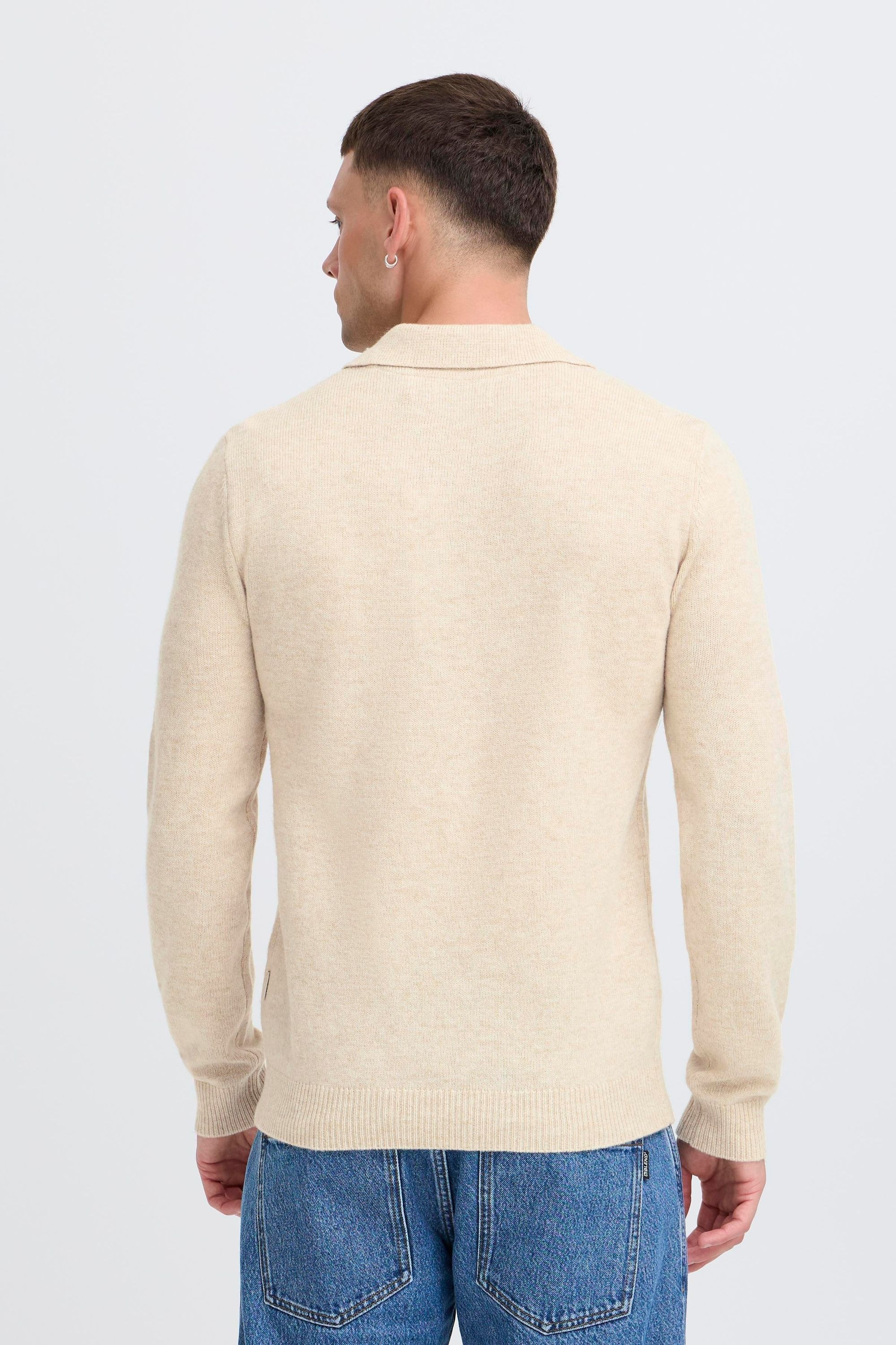 Kurzarmshirt BLEND "BHBranko", Herren, Gr. L, crockery melange, Feinstrick, 60% Wolle, 40% Nylon, meliert, Basic, normal normal, V-Ausschnitt, Rippbündchen, Shirts, Lässiger Pullover mit Polo-Kragen 6