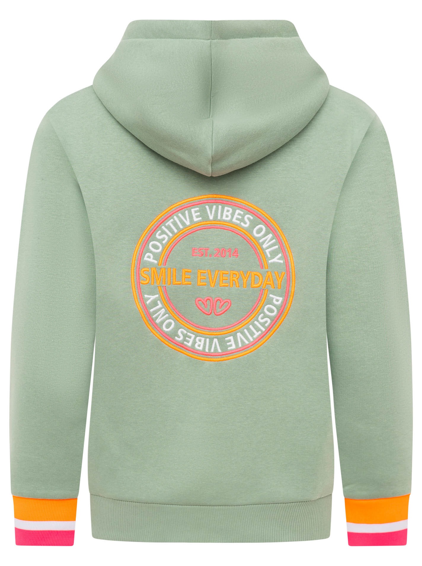 Kapuzensweatjacke ZWILLINGSHERZ "Smile Everyday ZH", Damen, Gr. L/XL, salbei, Sweatware, Obermaterial: 50% Baumwolle, 50% Polyester, unifarben, normal hüftlang, V-Ausschnitt, Sweatjacken Zip-Hoodie, Kapuze, Taschen, Langarm, Stickerei, Reißverschluss 3