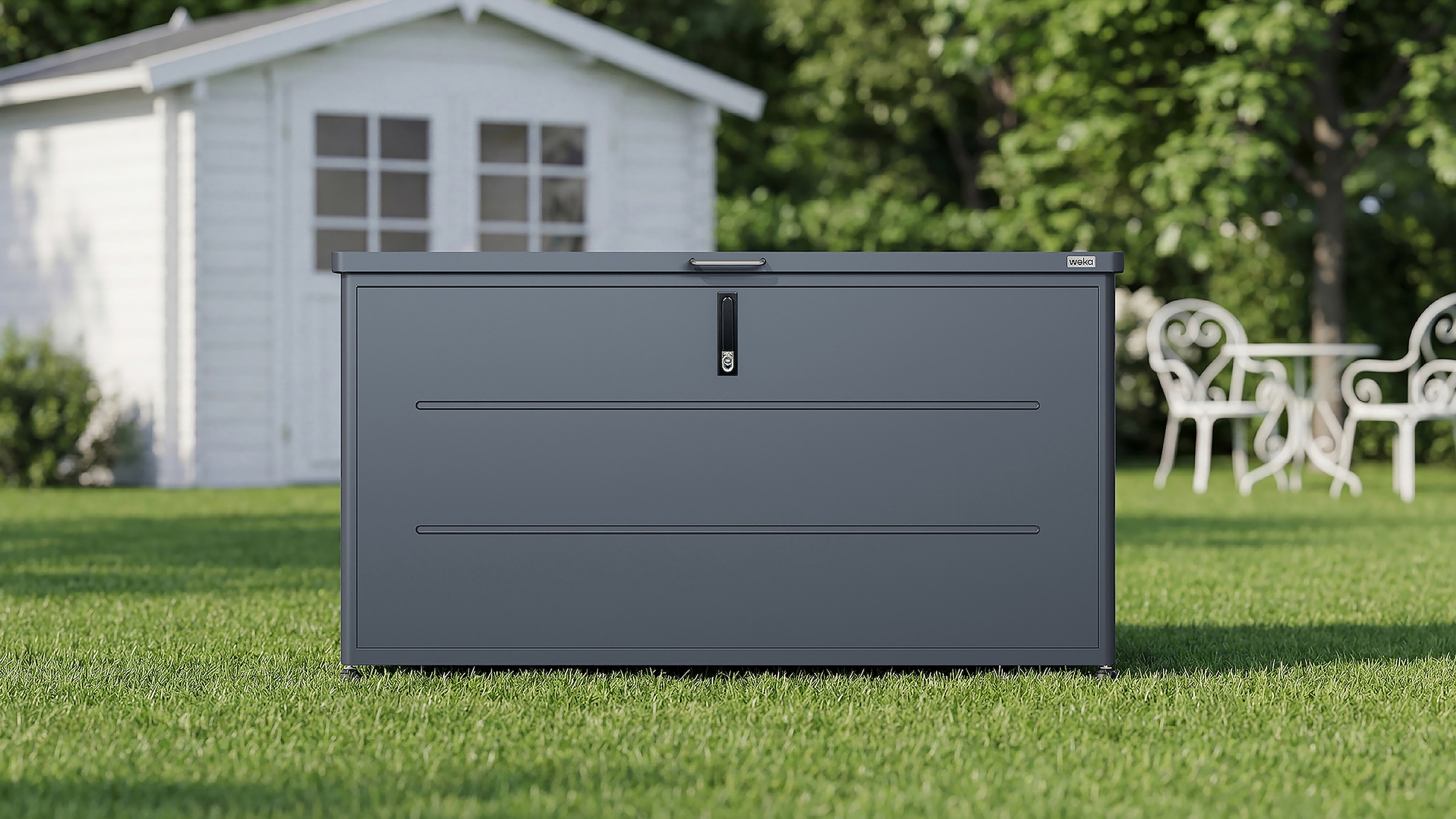 Auflagenbox WEKA, B:74cm H:136cm T:66cmanthrazit, Metall, Aufbewahrungsboxen, "Gary", Metall pulverbeschichtet, verschiedene Größen