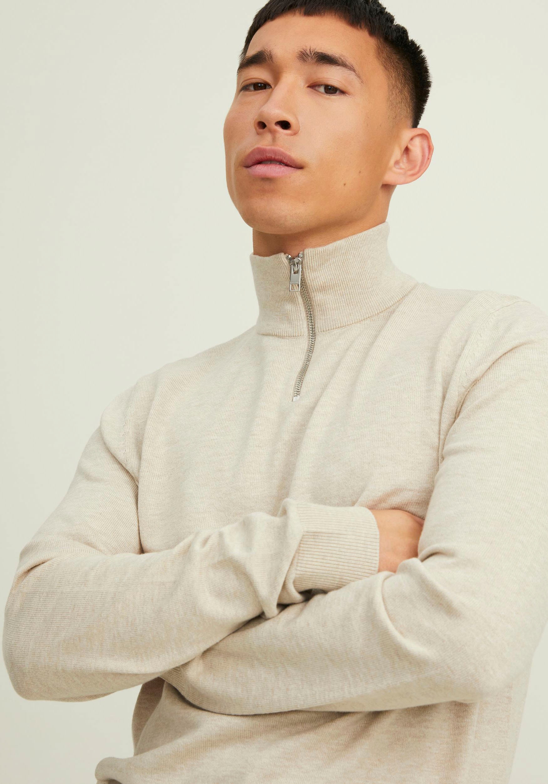 Jack & Jones Strickpullover »EMIL KNIT HALF ZIP«, mit kurzem Reißverschluss im Troyer-Look
