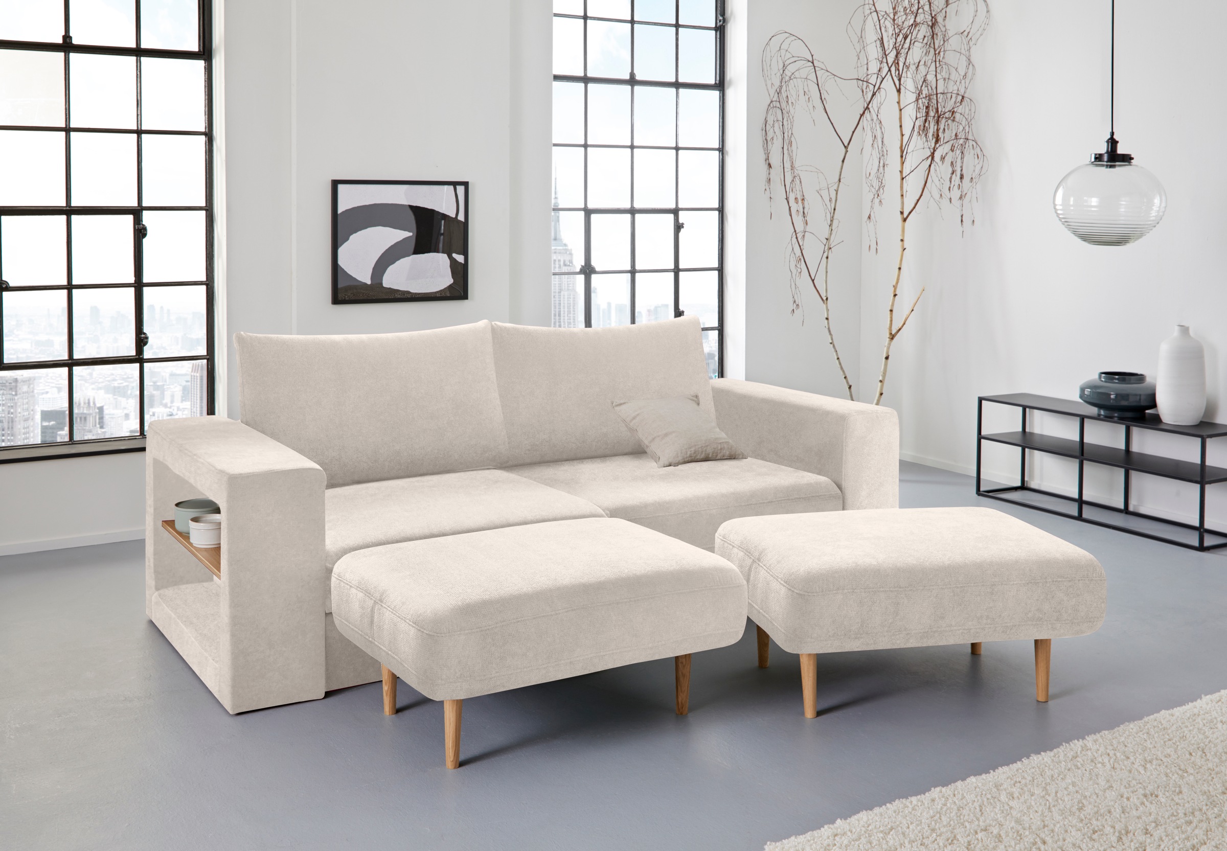 LOOKS by Wolfgang Joop 3,5-Sitzer »Looksvb«, Verwandlungssofa: aus Sofa wird Sofa mit 2 Hockern, mit Regalfunktion