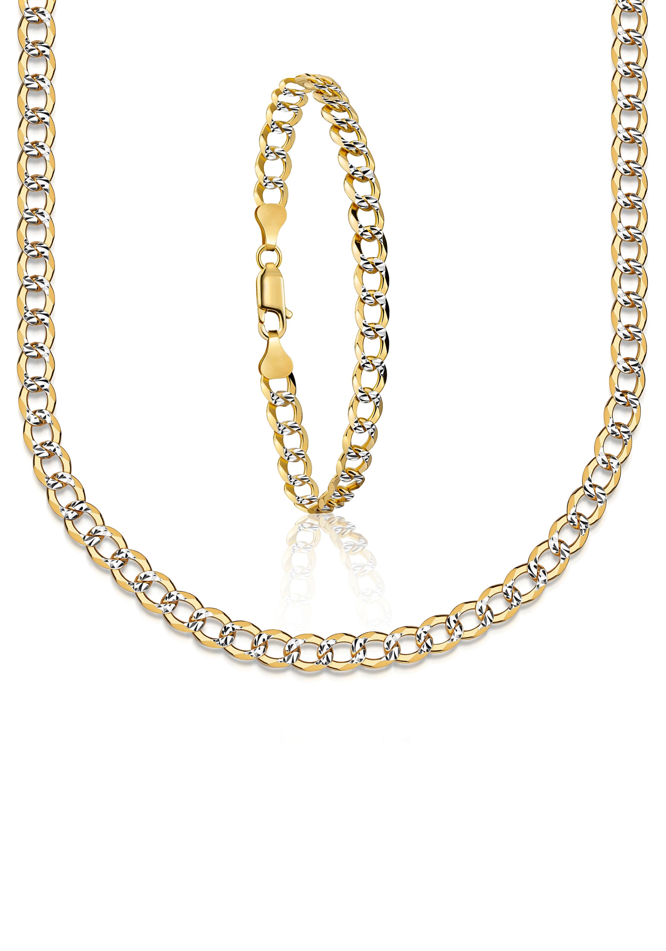 FIRETTI Damen Ketten und Armband Set "Multipack Schmuck Geschenk Silber 925 Halskette Armkette Panzerkette", 60, gold, Silber 925 (Sterlingsilber),