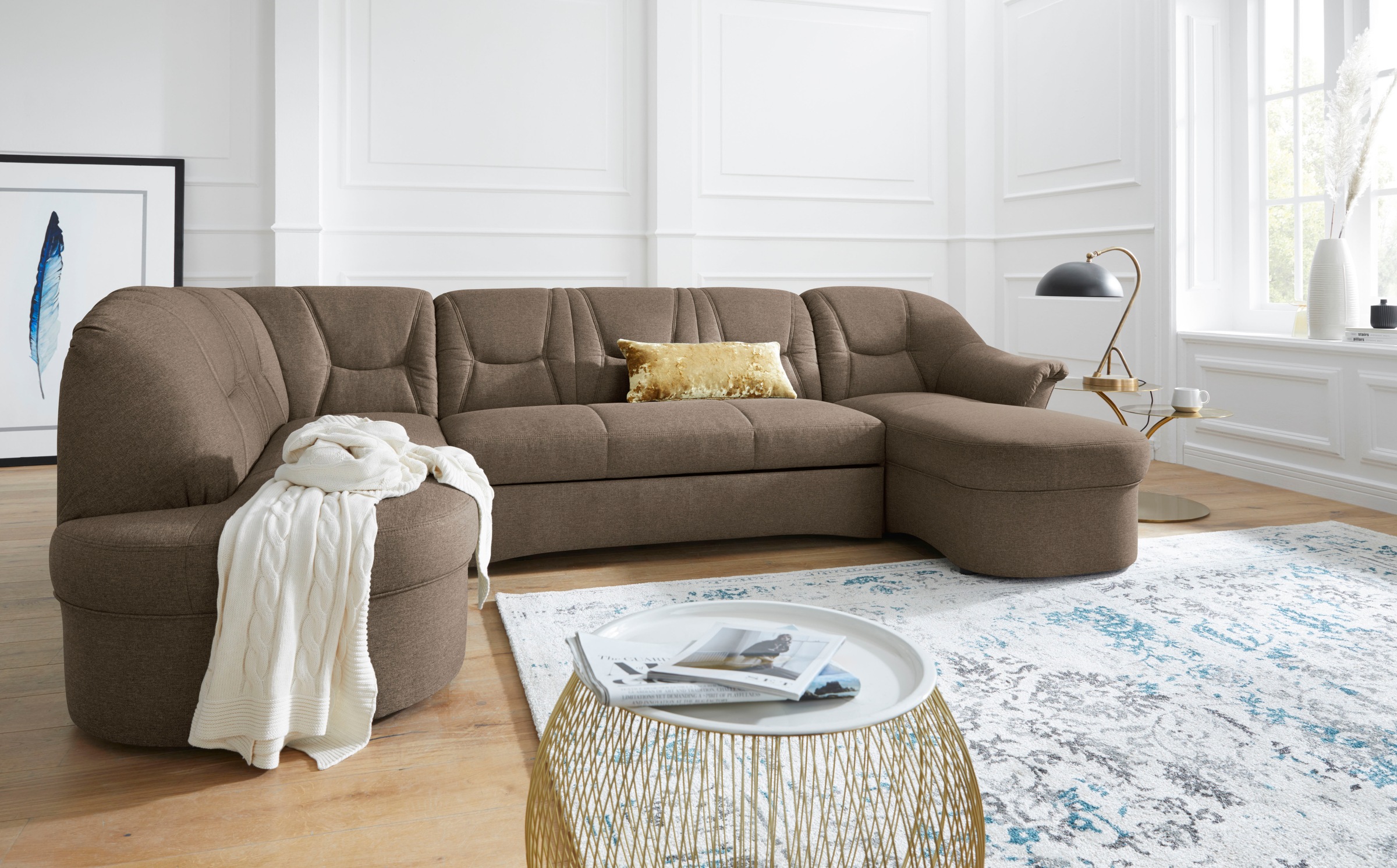 DOMO collection Wohnlandschaft »Sarafina, zeitlos und komfortabel, optional mit Federkern, U-Form«, wahlweise mit Bettfunktion