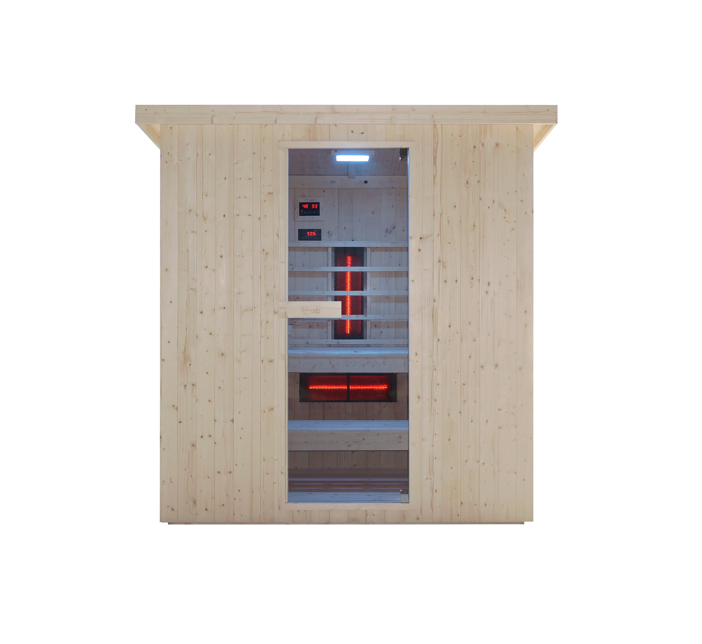 SANOTECHNIK Sauna "»LAHTI« Außensauna mit Infrarotkabine", Saunaofen, 6 kW, braun, Saunen, geeignet für 6 Personen, Fichetnholz