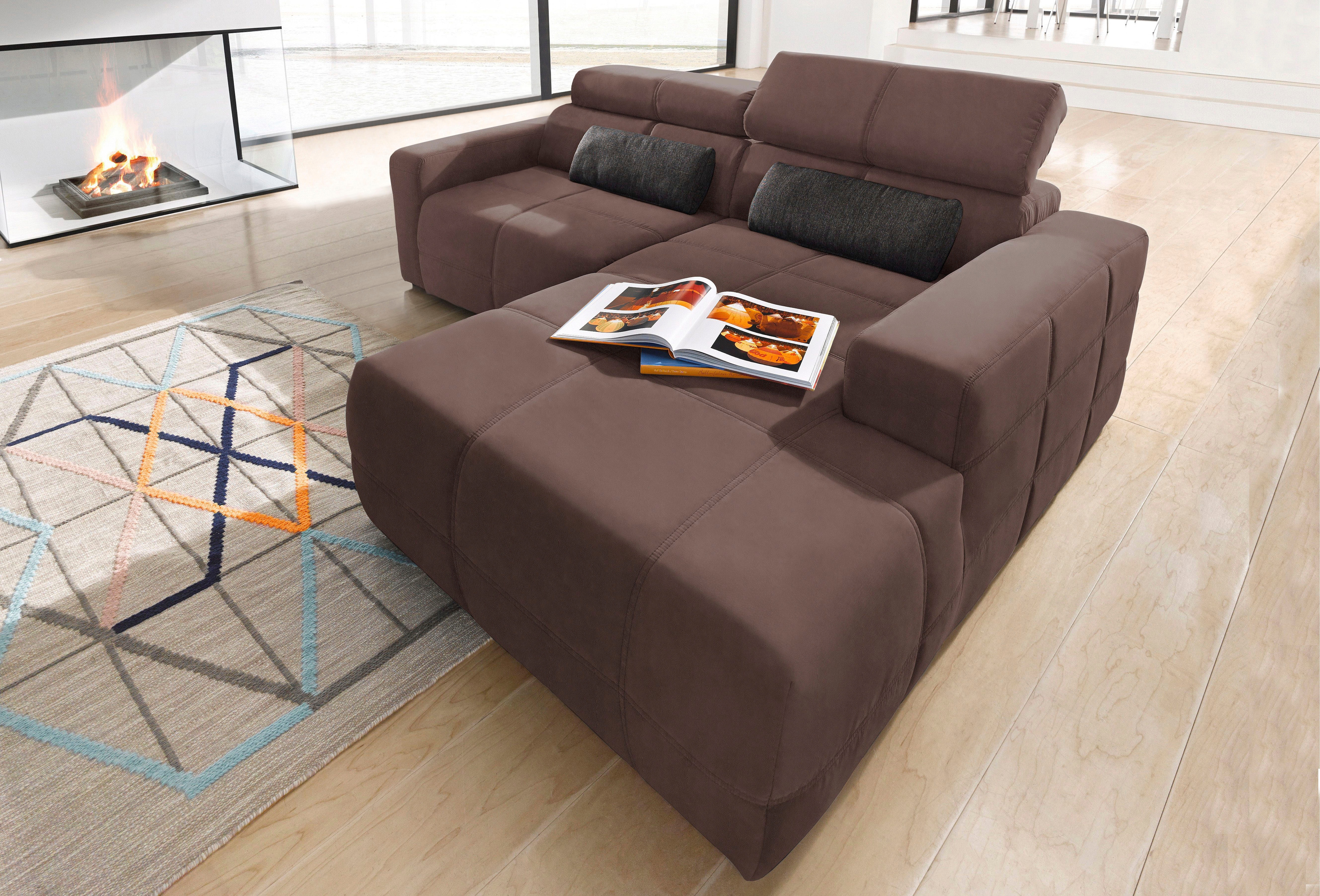 DOMO collection Ecksofa "BRANDON inkl. Kopfteilverstellung, 214x100x80 cm, L-Form" Mit Kopfteilverstellung, auch in Leder und Cord, L-Form