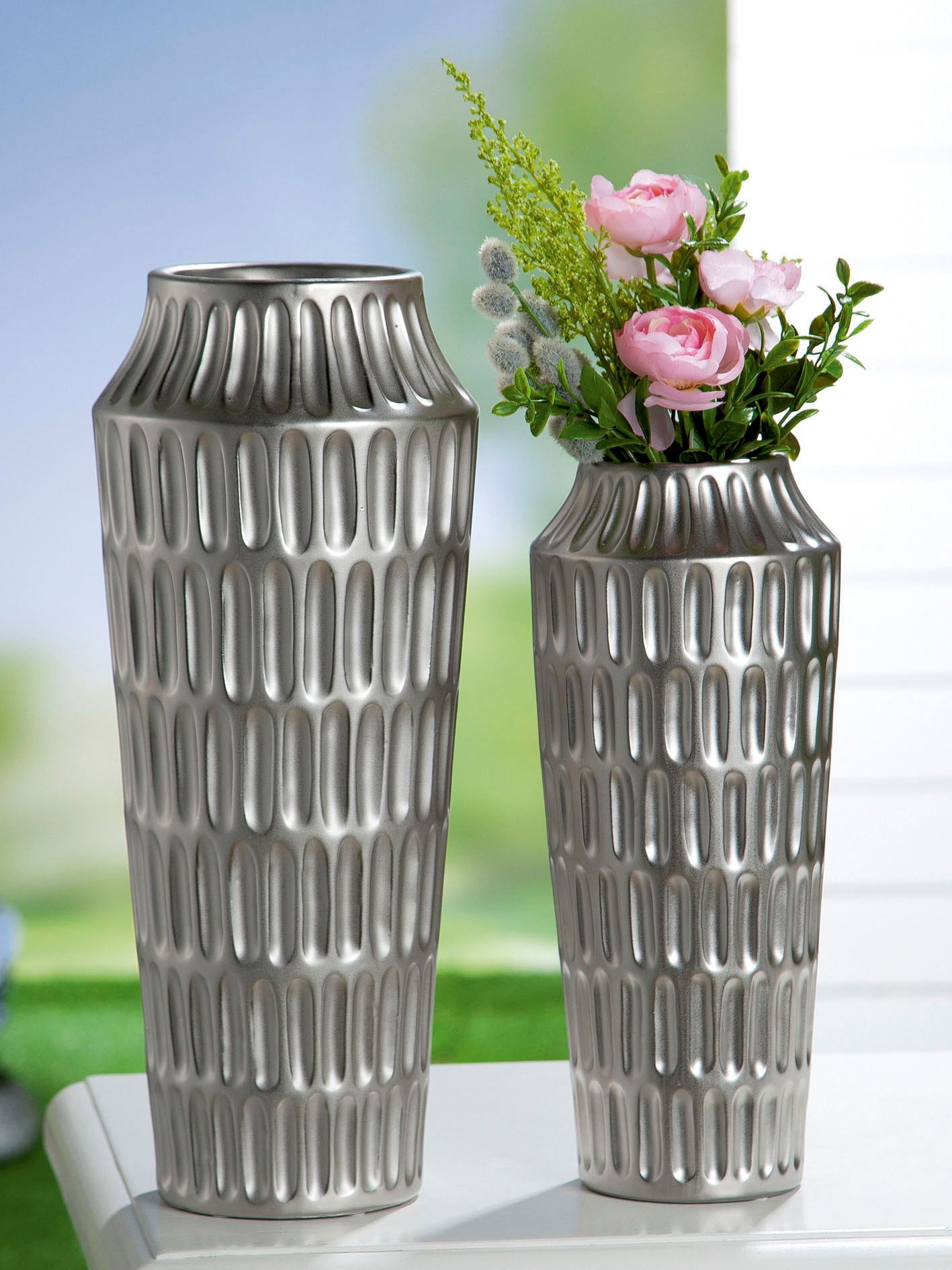 GILDE Tischvase »Metallico, Höhe ca. 37 cm«, (1 St.), dekorative Vase aus Keramik, Blumenvase