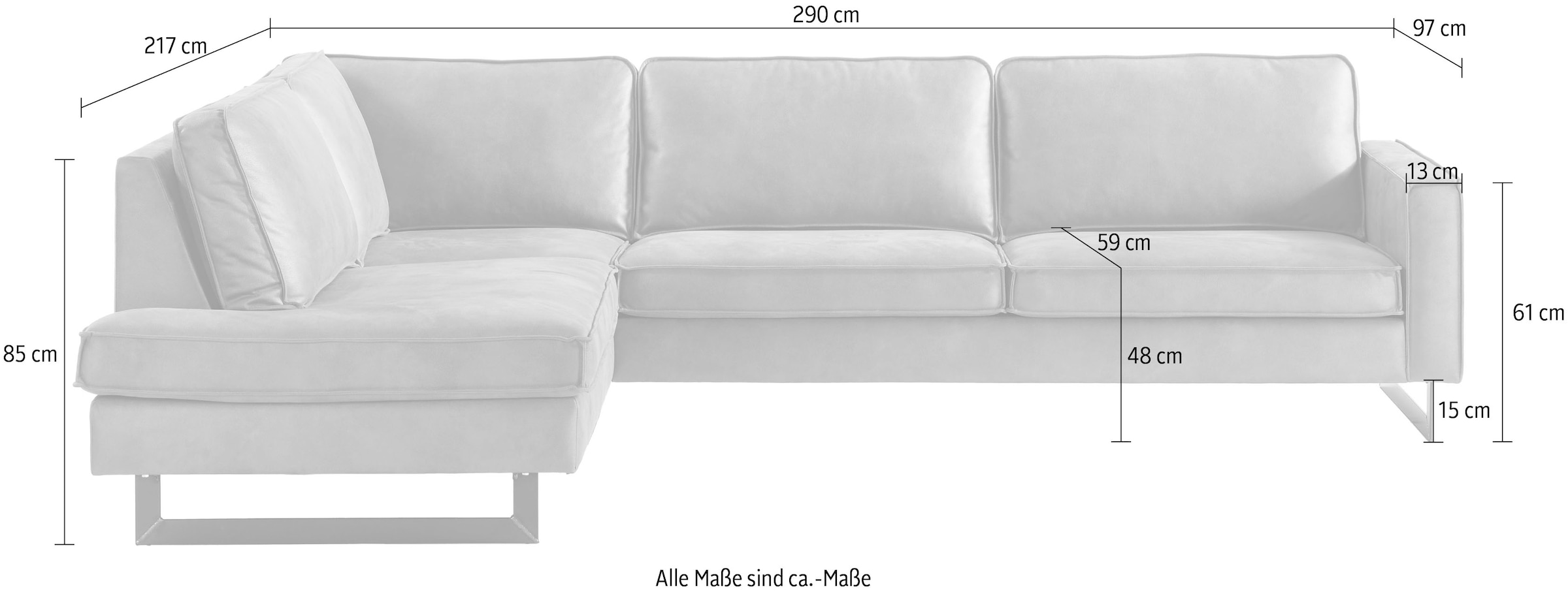 Places of Style Ecksofa »Pinto, 290 cm, Ottomane links / rechts«, Cord, Feincord, Luxus-Microfaser Leder und Chenille