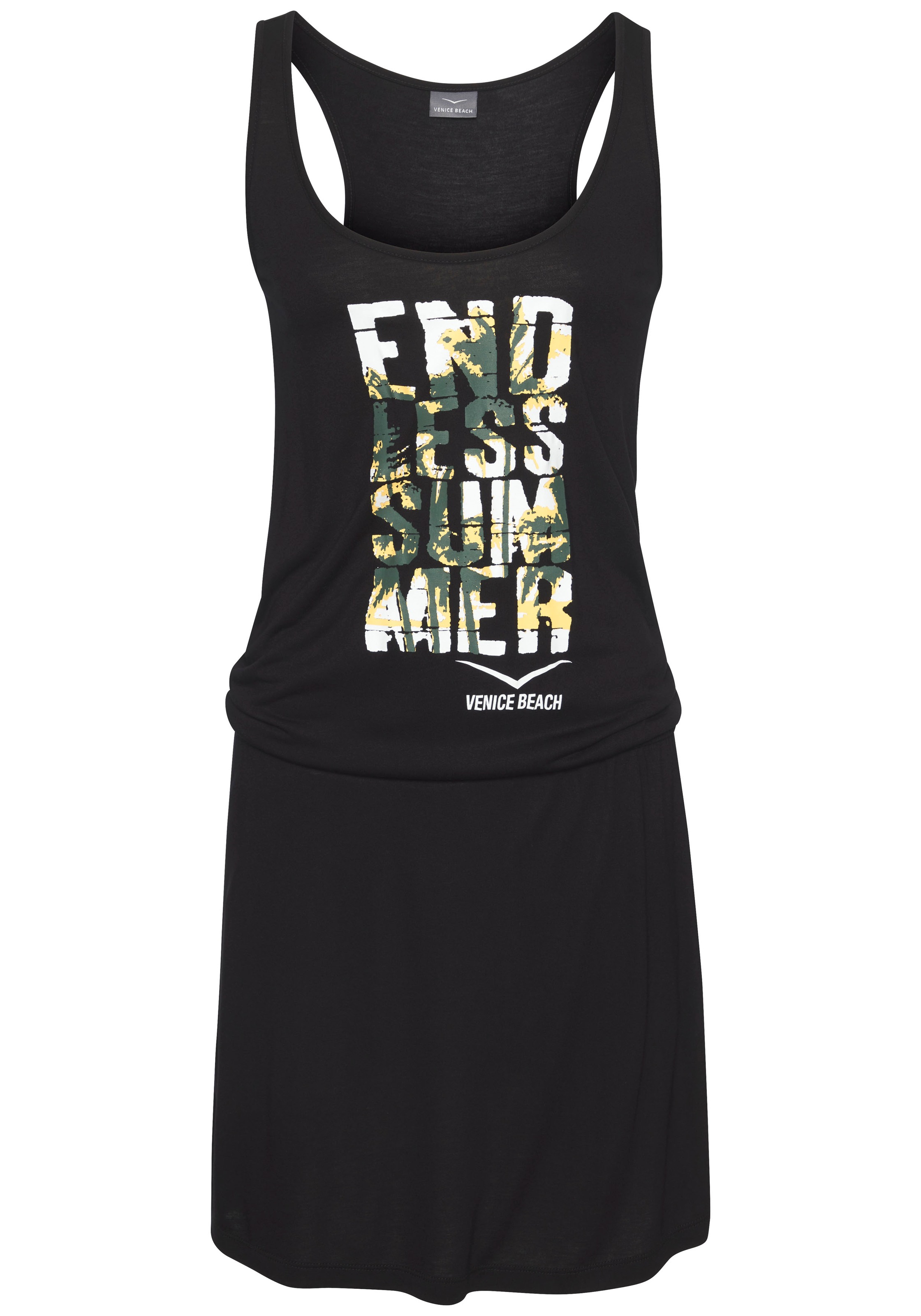 Venice Beach Strandkleid "mit Frontprint" Ohne Taschen lockeres Longtop aus Jersey, Sommerkleid, Trägerkleid, Beach Cover-up
