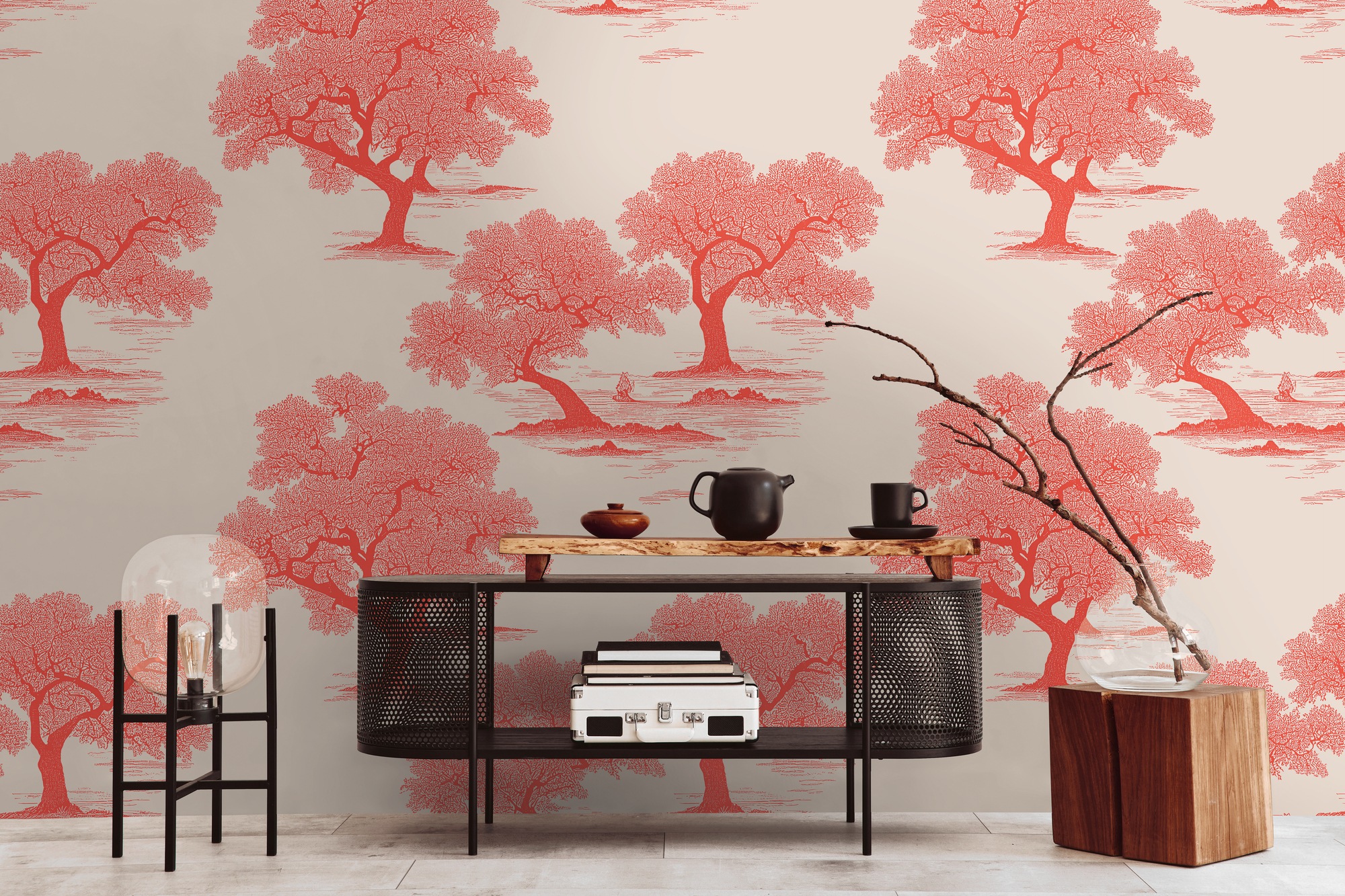 LIVING WALLS Fototapete "THE WALL III Wald-Tapete Motivtapete Landschaft Wald", B/L: 2,8mm x 1,59mm, Rollen:, rot, Wohnzimmer, Tapeten, Vliestapete