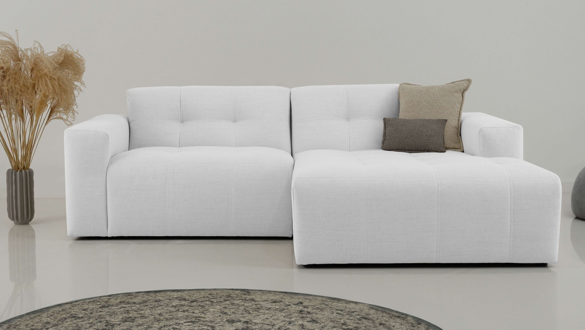 Ecksofa OTTO HOME "Tapley", beige (sand), B:221cm H:73cm T:154cm, 100% polyester, Sofas, Ecksofa, Breite 221 cm,Boucle, Struktur fein, mit Knopfsteppung, bodentief