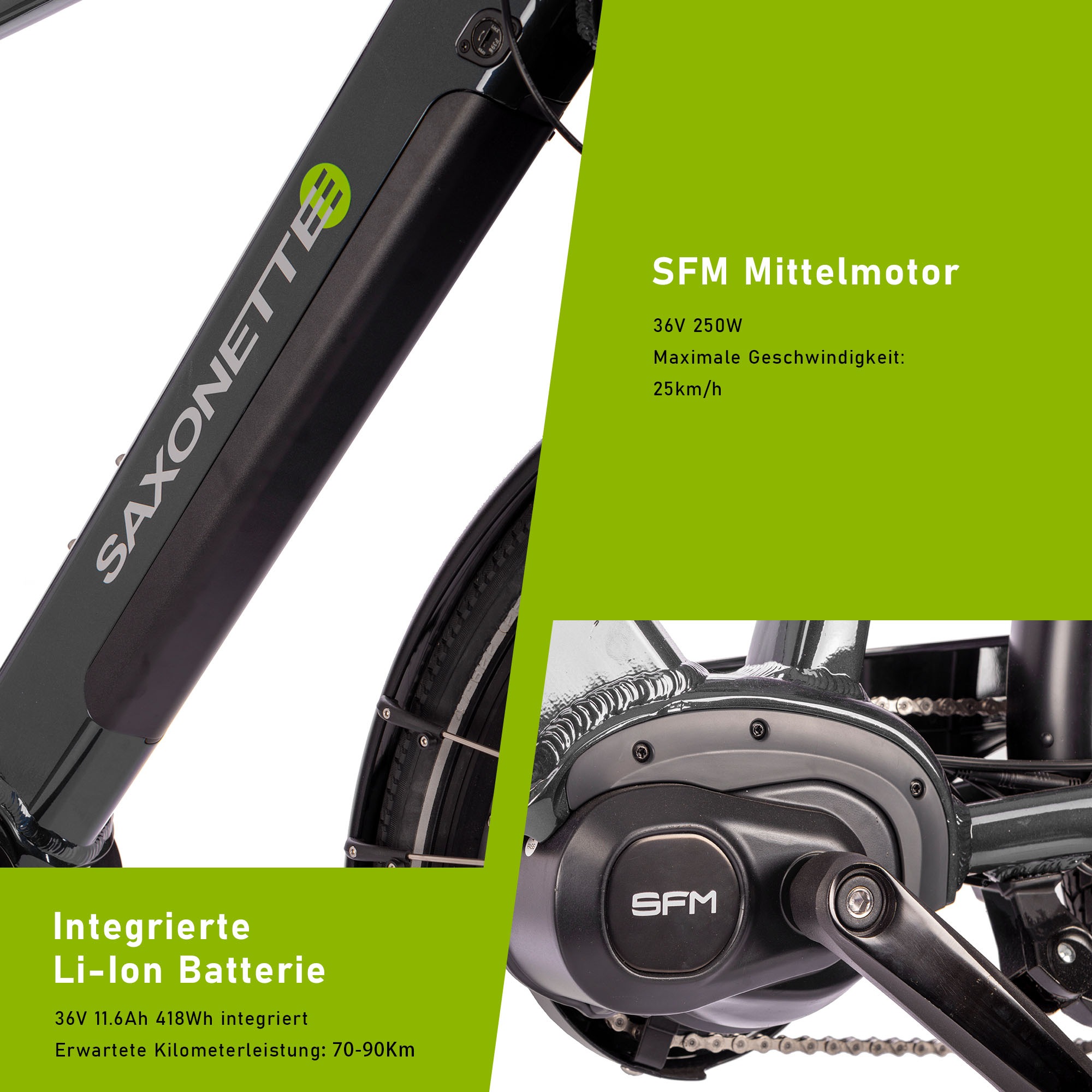 SAXONETTE E-Bike »Deluxe Sport Man«, 9 Gang, Shimano, Alivio, Mittelmotor 250 W, Pedelec, Elektrofahrrad für Damen u. Herren
