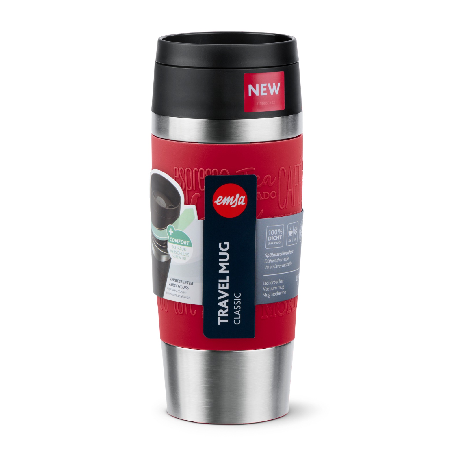 Emsa Thermobecher »Travel Mug Classic, mit 360°-Trinköffnung, auslaufsicher, rutschfest« 4h heiß, 8h kalt - 360 ml / 6h heiß, 12h kalt - 500 ml, 100% dicht