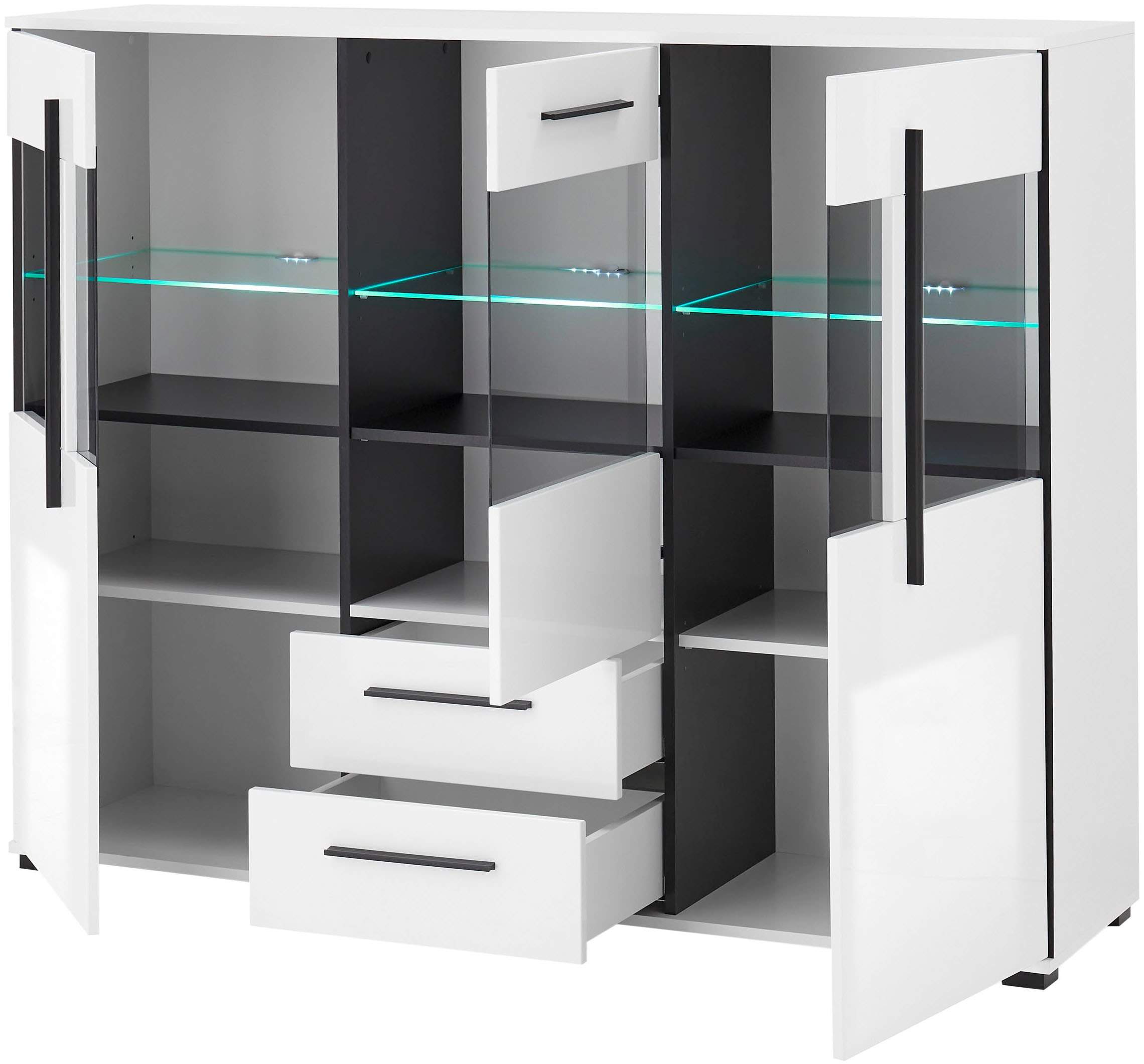 INOSIGN Highboard »Cantara, moderner Schrank, Vitrine in Eiche Dekor oder weiß«, schwarze Stangengriffe, ausreichend Stauraum, vielseitig einsetzbar