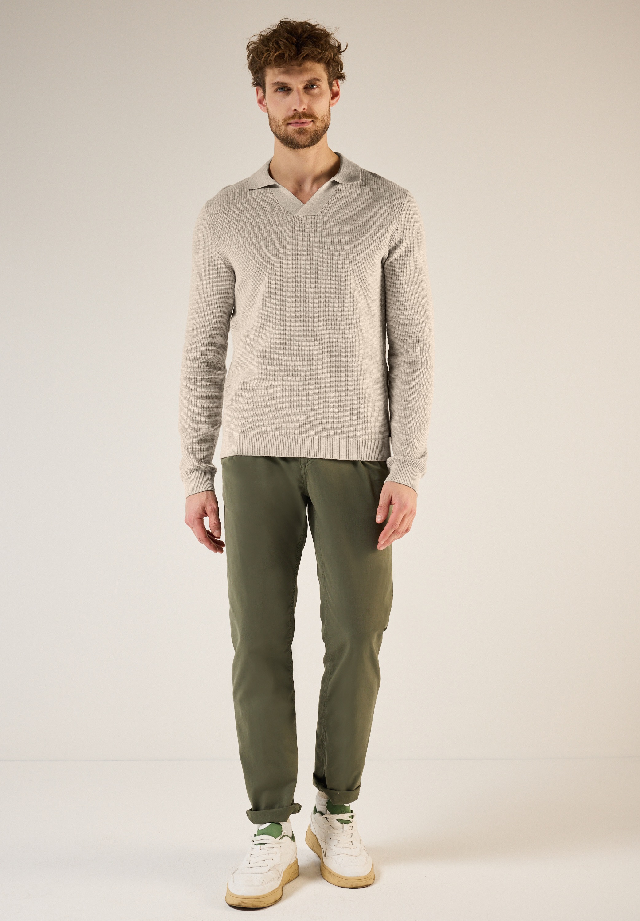 STREET ONE MEN V-Ausschnitt-Pullover, aus reiner Baumwolle