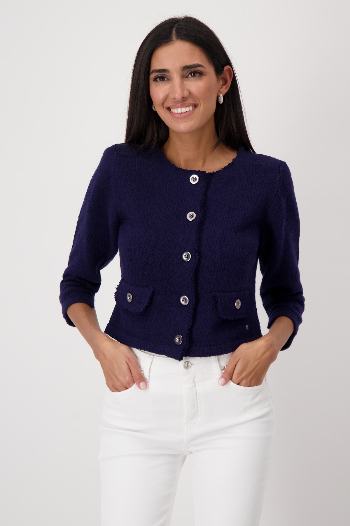 Monari Strickjacke "Jacke Basic Strick Flamme", Mit Rundhalsausschnitt günstig online kaufen