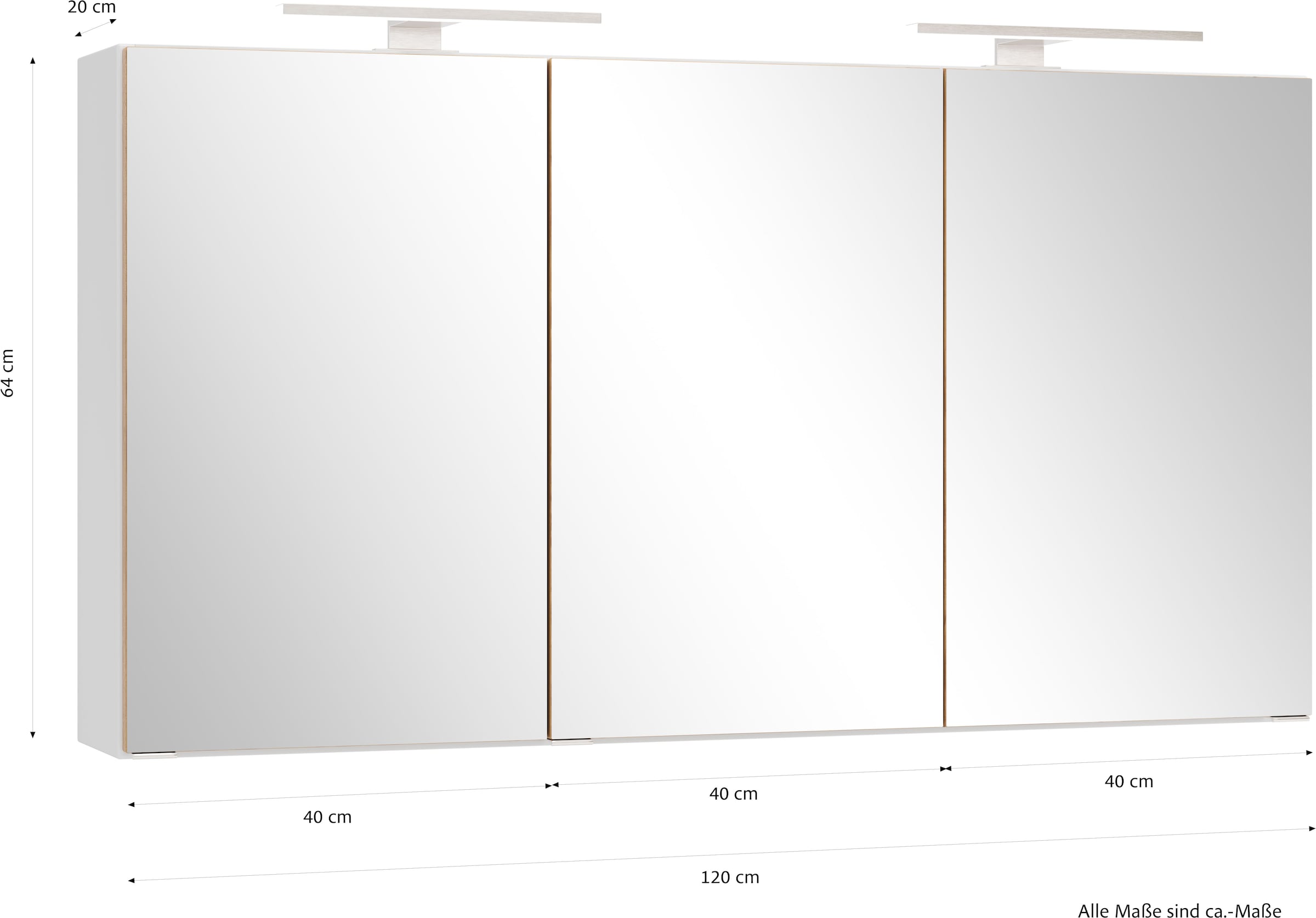 welltime Spiegelschrank »TRIENT, 3D-Spiegelschrank 120 cm, gedämpfte Scharniere« matt weiß/Wildeiche, gedämpfte Scharniere