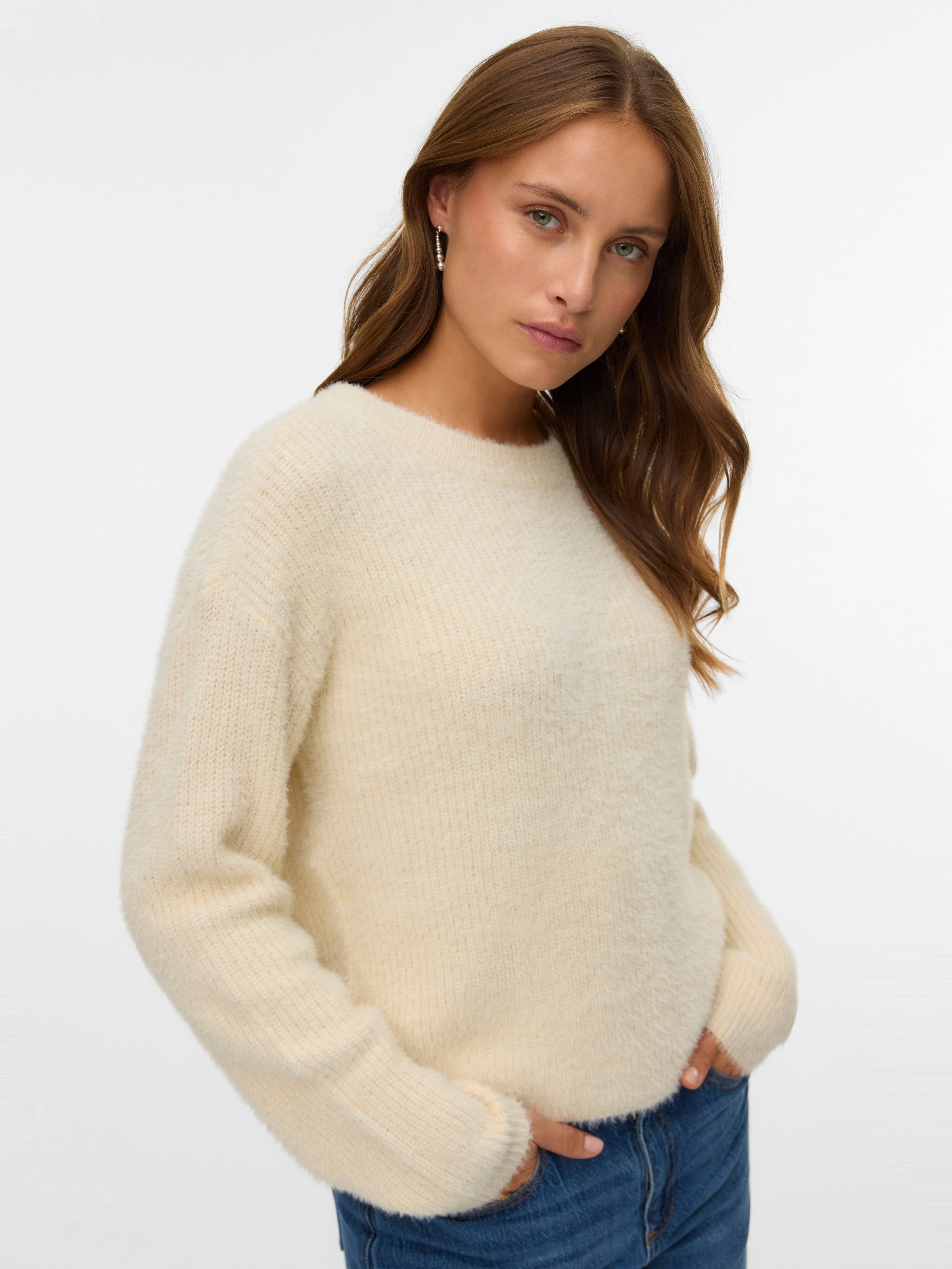 Vero Moda Strickpullover "VMPUFF LS O-NECK PULLOVER BOO" Materialmix