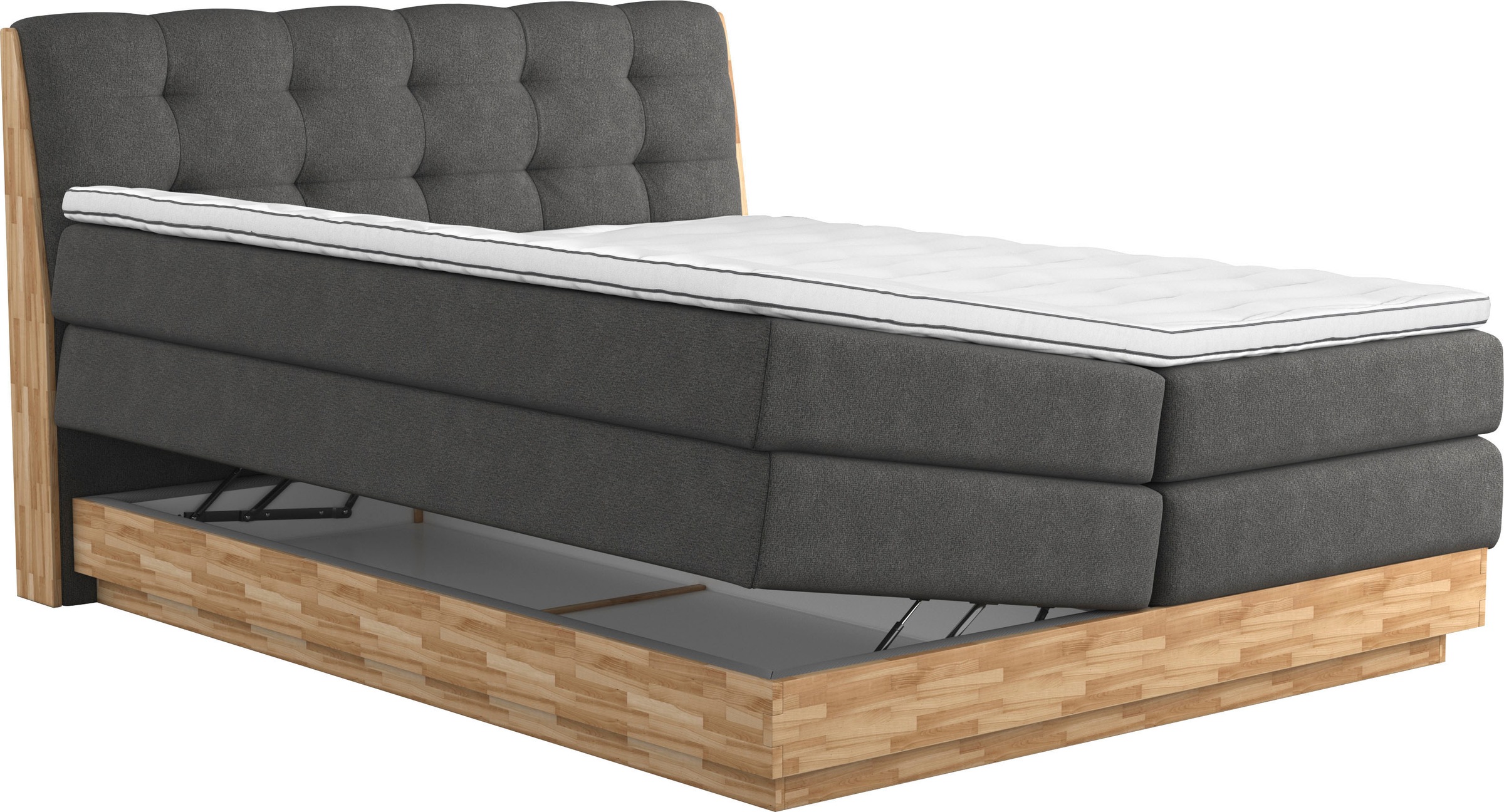 Boxspringbett HOME AFFAIRE "Naome", grau (anthrazit), B:201cm L:217cm, 100% Polyester, Komplettbetten, Boxspringbett, Boxspringbett, Inklusive Topper 9