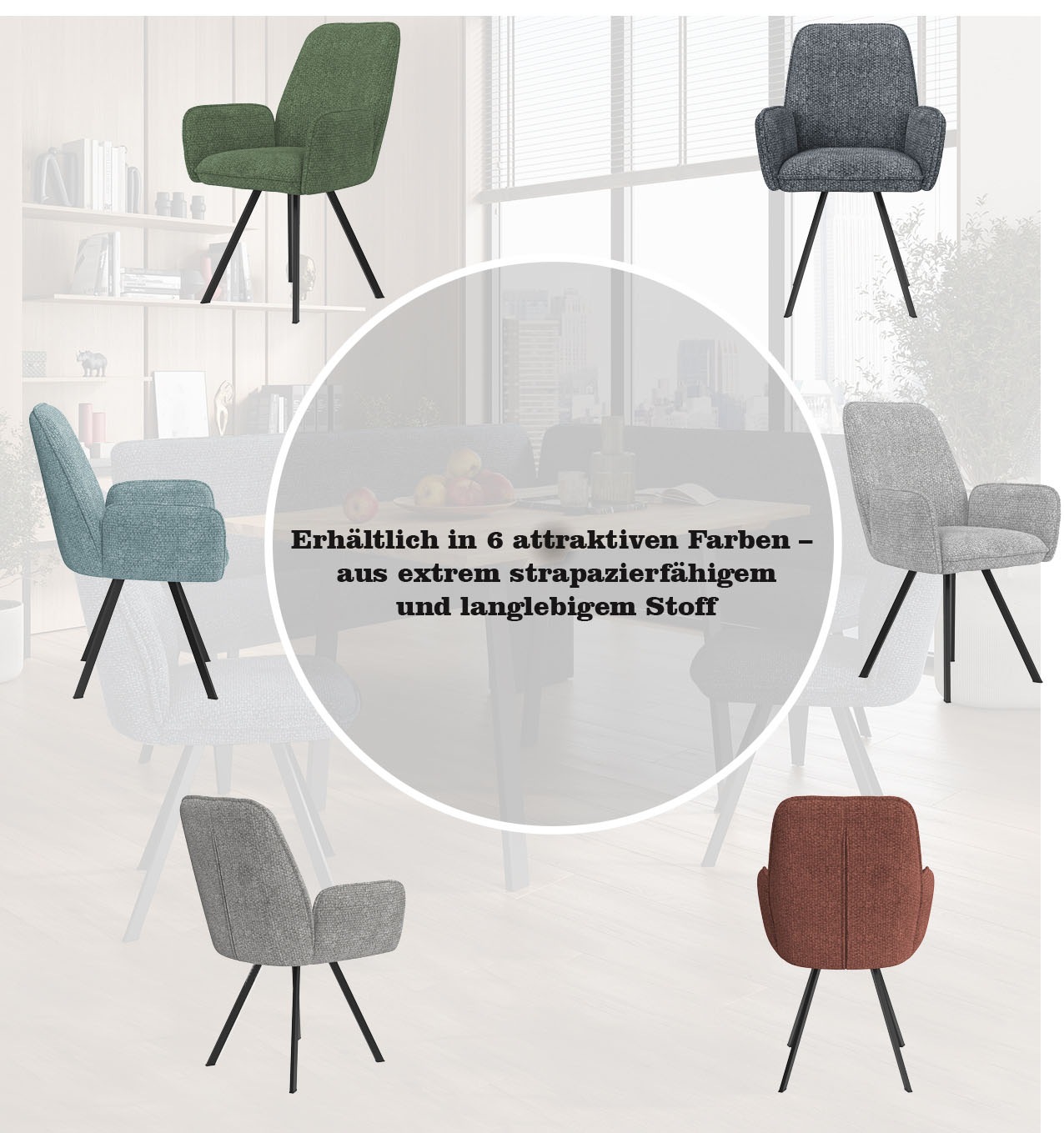 Thumbnail - Home affaire Armlehnstuhl "Mily Esszimmerstuhl, Polstersessel, Wohnstuhl, Essstuhl mit Armlehnen" (Set) 2 Stk.mit schwar...